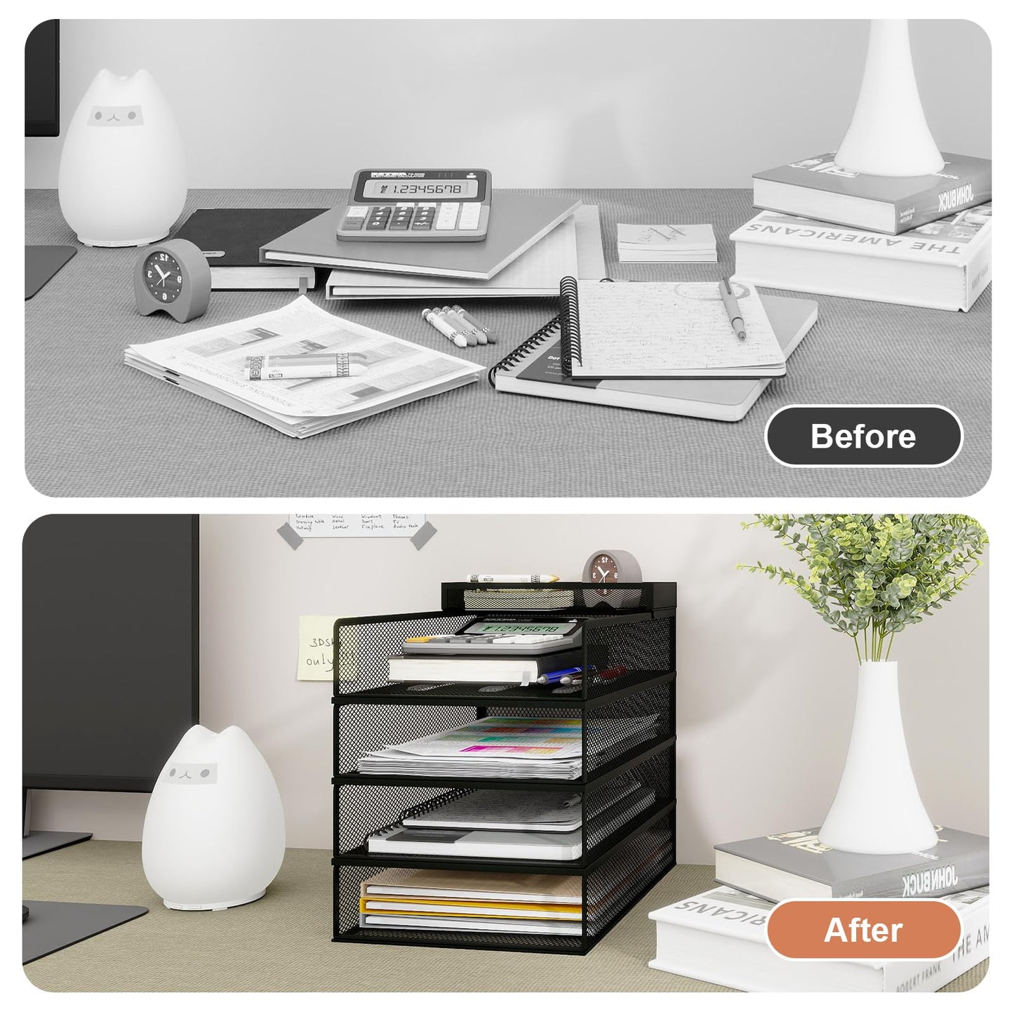 Natwind 4 Tier Stackable Paper Trays for Letter Documents, Desktop File Organizers for Office Supplies, Metal Mesh Desk Organizer，Office Organizer，Letter Trays for Home, Office, School，Black