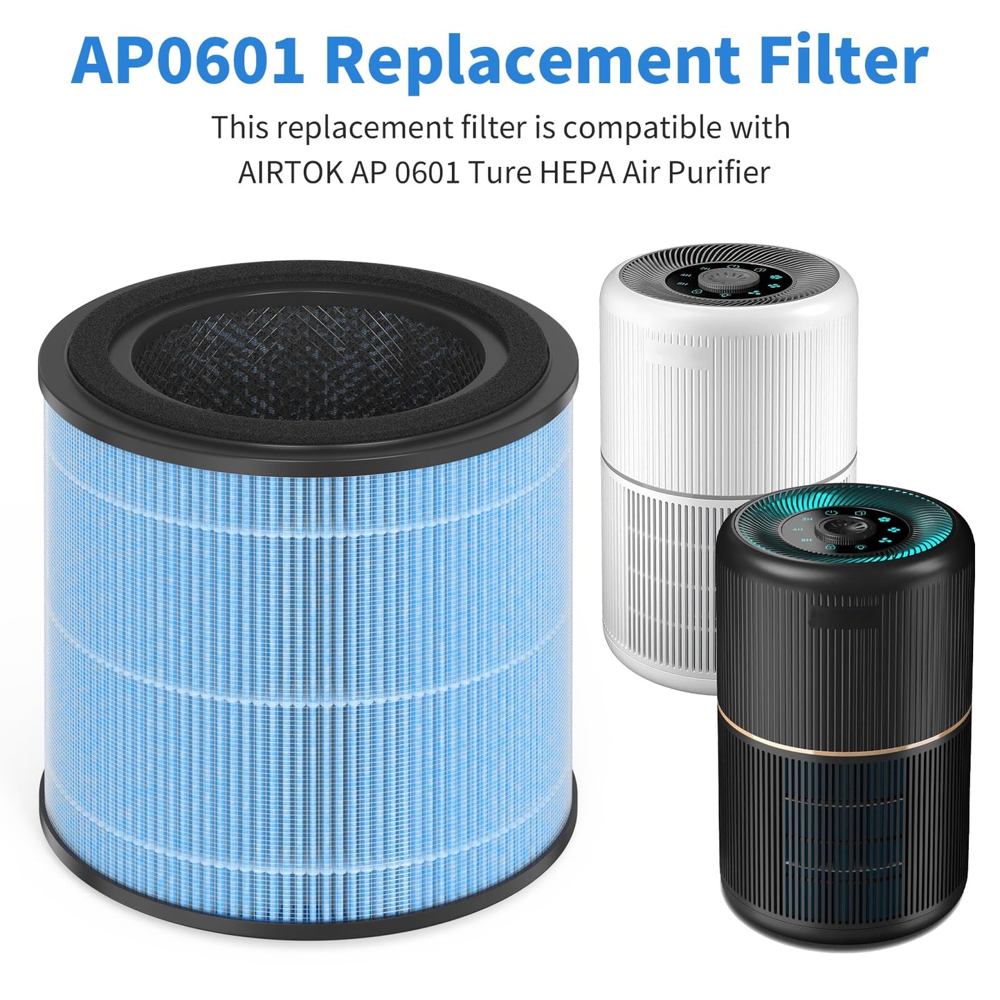 Horserdy AP0601 Replacement Filters Compatible AIRTOK Purifier, 4-in-1 HEPA Filters, AP0601-RF 4 Pack (with Extra 10-Pieces Aroma Pad)