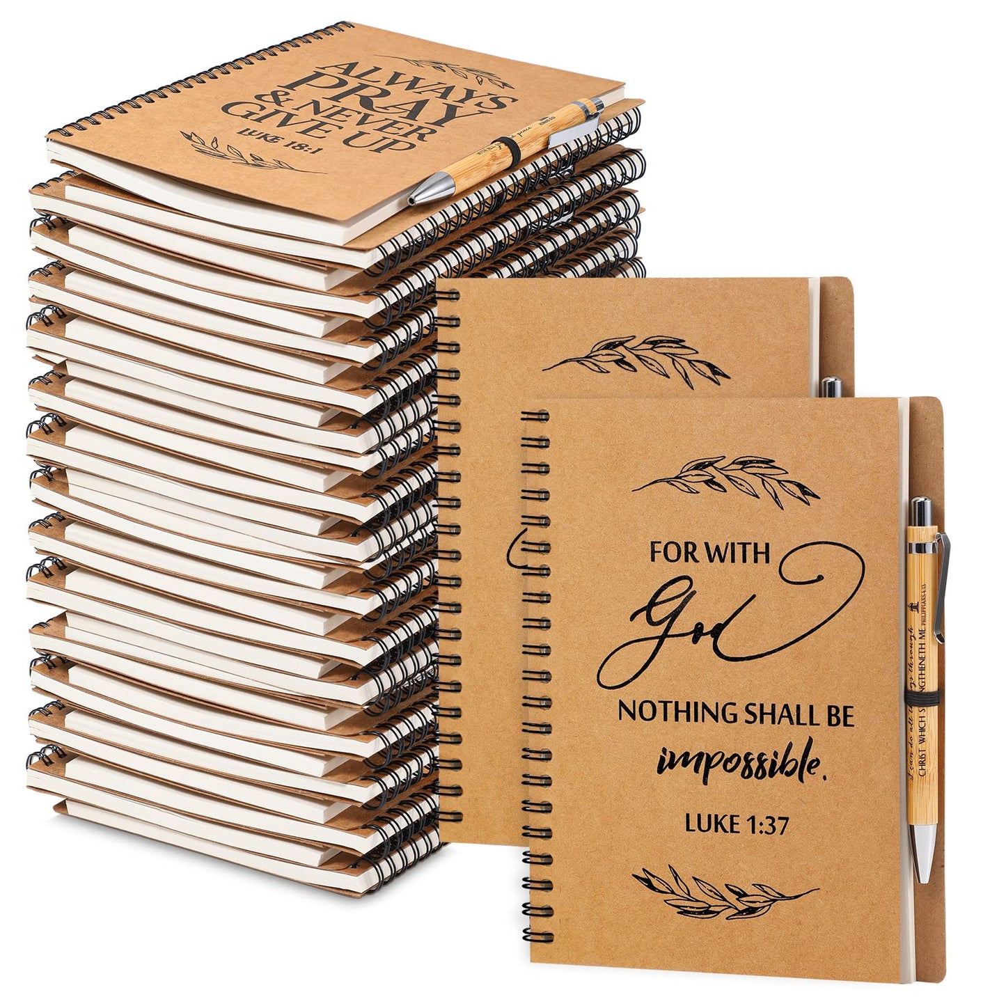 Kosiz 60 Pcs/ 30 Set Father's Day Christian Gift Bulk A5 Spiral Notebook 5.5"x8.3" Christian Prayer Journal Bible Ballpoint Pen Fathers Day Religious Gift for Men Sunday School Church Member (Brown)