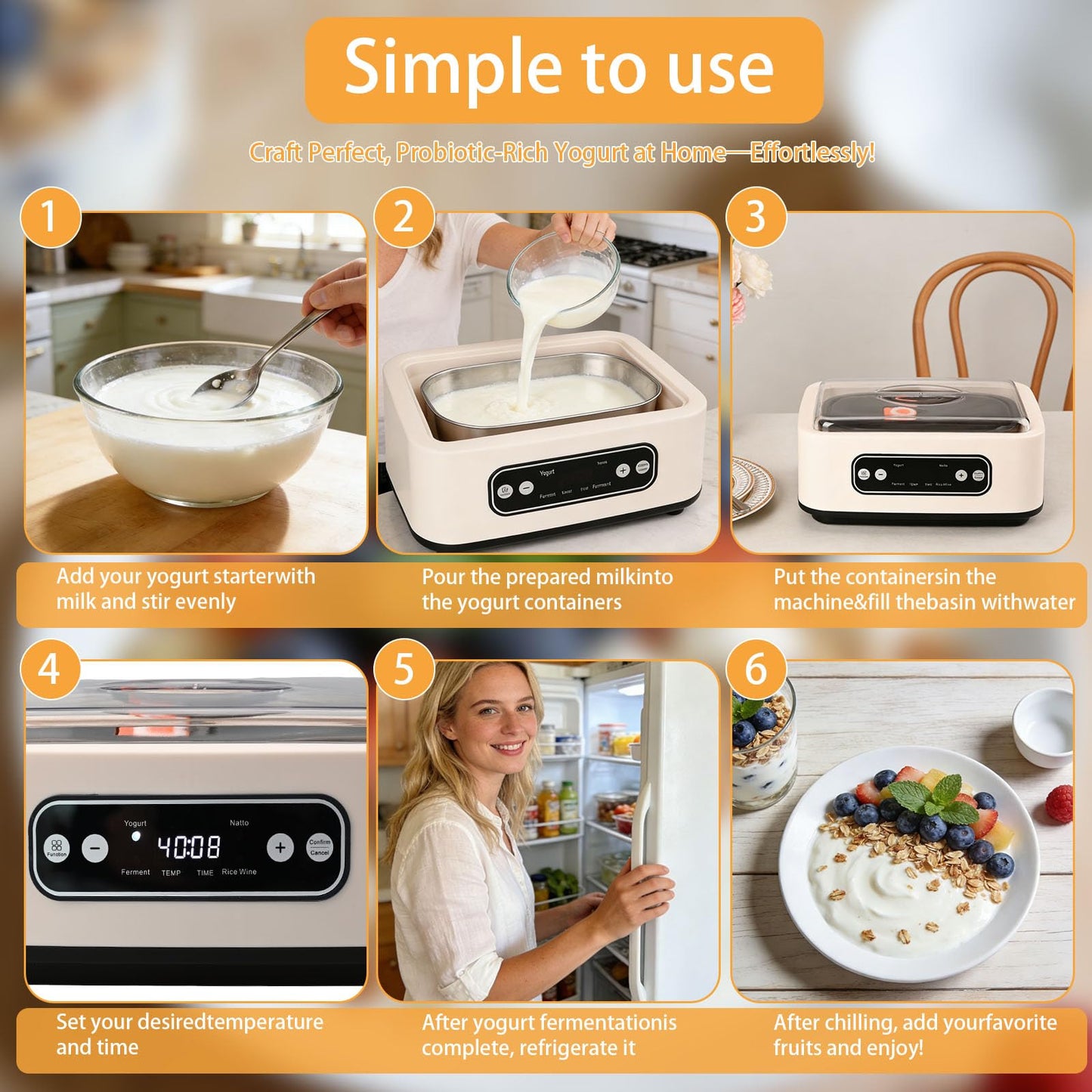 Yogurt Maker，with Timer and Temperature Control, Auto-Shutoff Feature, 1.6-Liter Stainless Steel Inner Pot + 9 Dishwasher-Safe Jars—Easily Make Fresh Probiotic Yogurt and Enjoy Natural Health