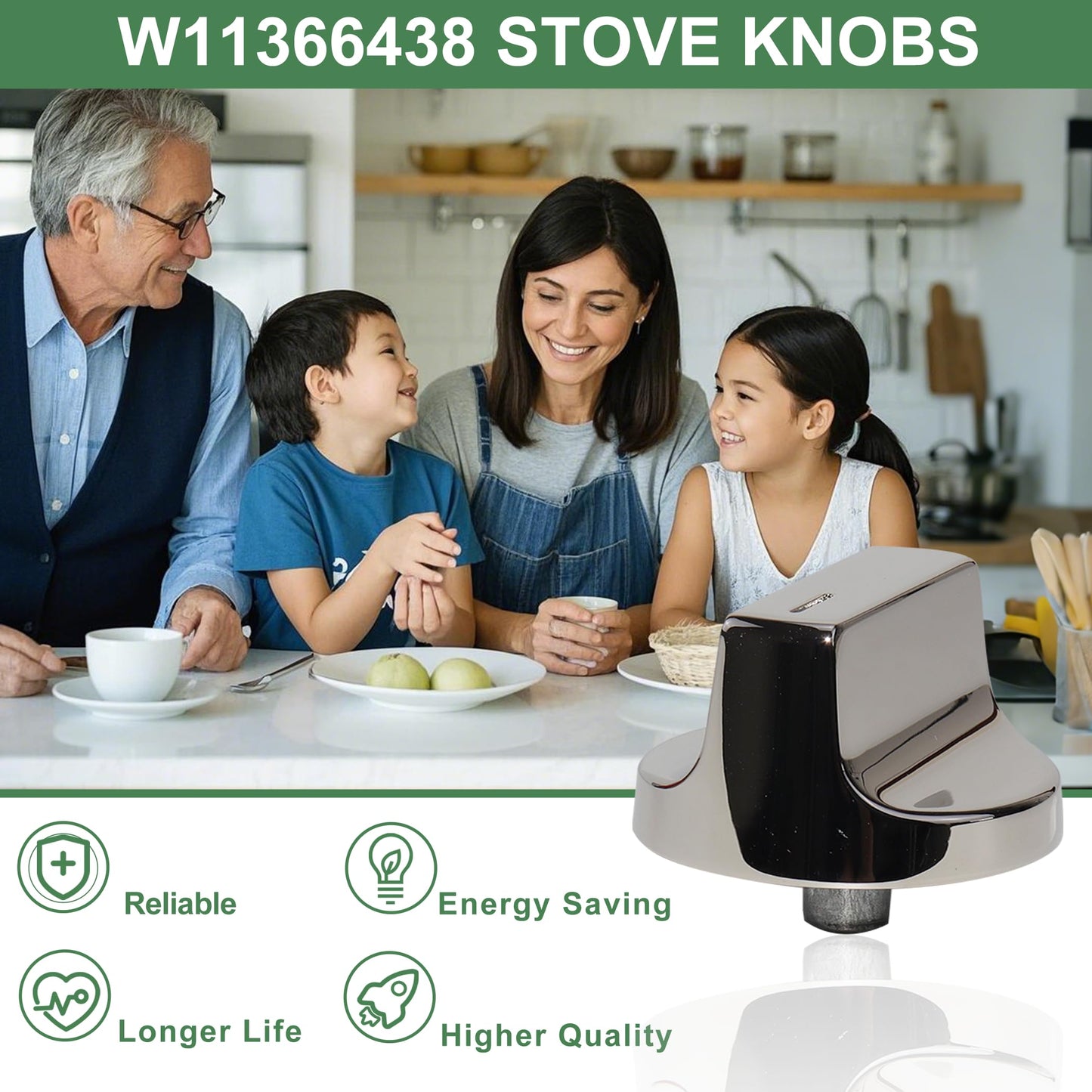 Upgraded Stainless Steel W11366438 Stove Knobs, Compatible with Whirlpool Range WCG55US0HS00 WCG55US0HS05 WCG55US6HS05 WCG77US0HS00 WCG77US0HS05, Replacements for W10850010 W11084623 Stove Knob, 5PCS