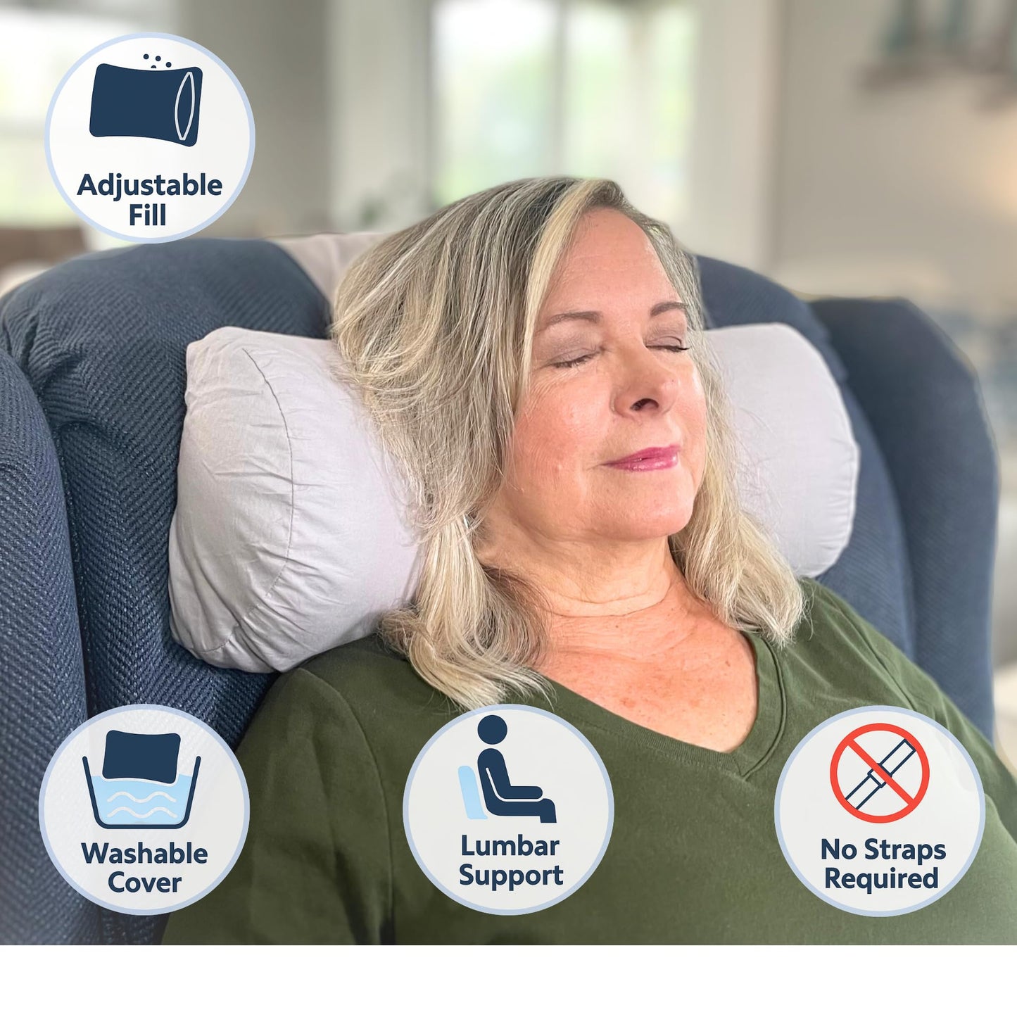 EOT Wellness Recliner Pillow for Lumbar, Neck, and Cervical Support, Sleep, Couch, Office Chair, Headrest, Weighted, No Velcro Required, (Black)