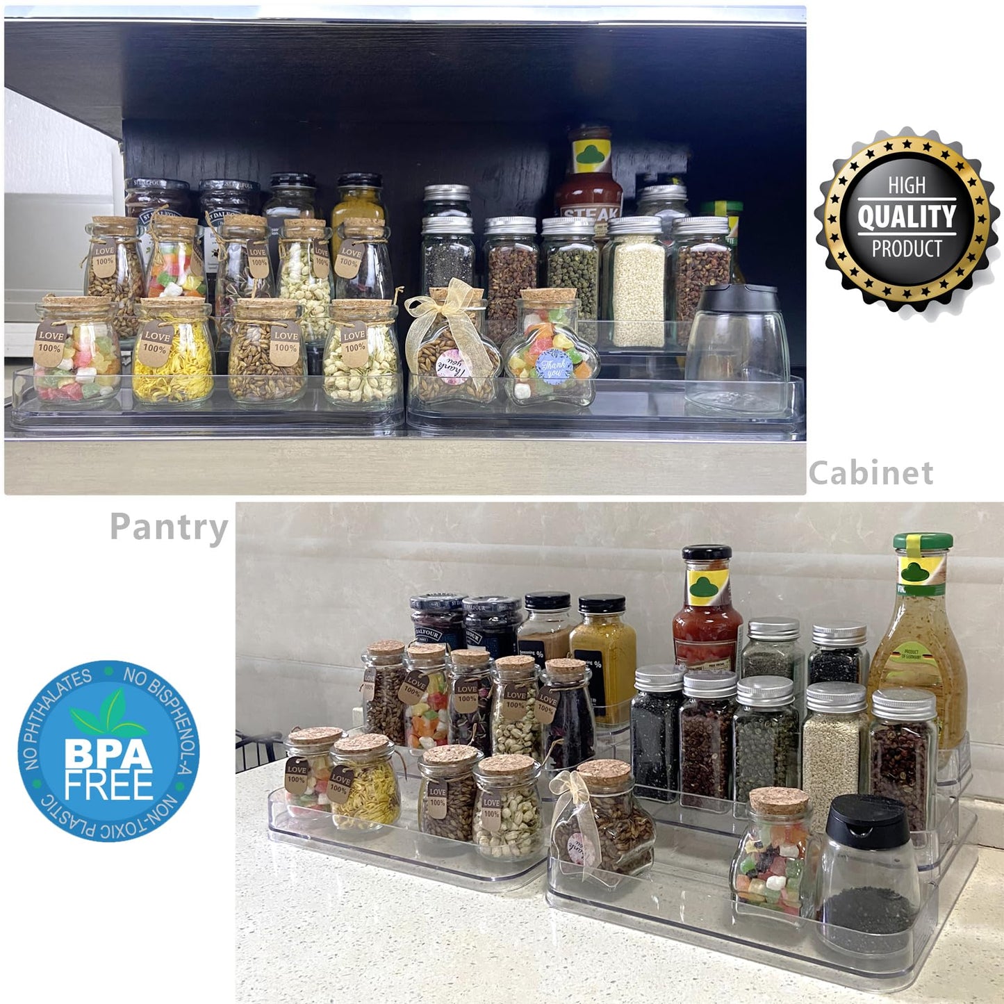 Rusnugic Perfume Organizer - 2 Pack Three-Tiered Shelf - Perfume Lotion Skincare Stand, Spice Vitamins Medicine Bottles Holder,Sturdy Clear Rack for Kitchen Bathroom Countertop Cabinet Storage