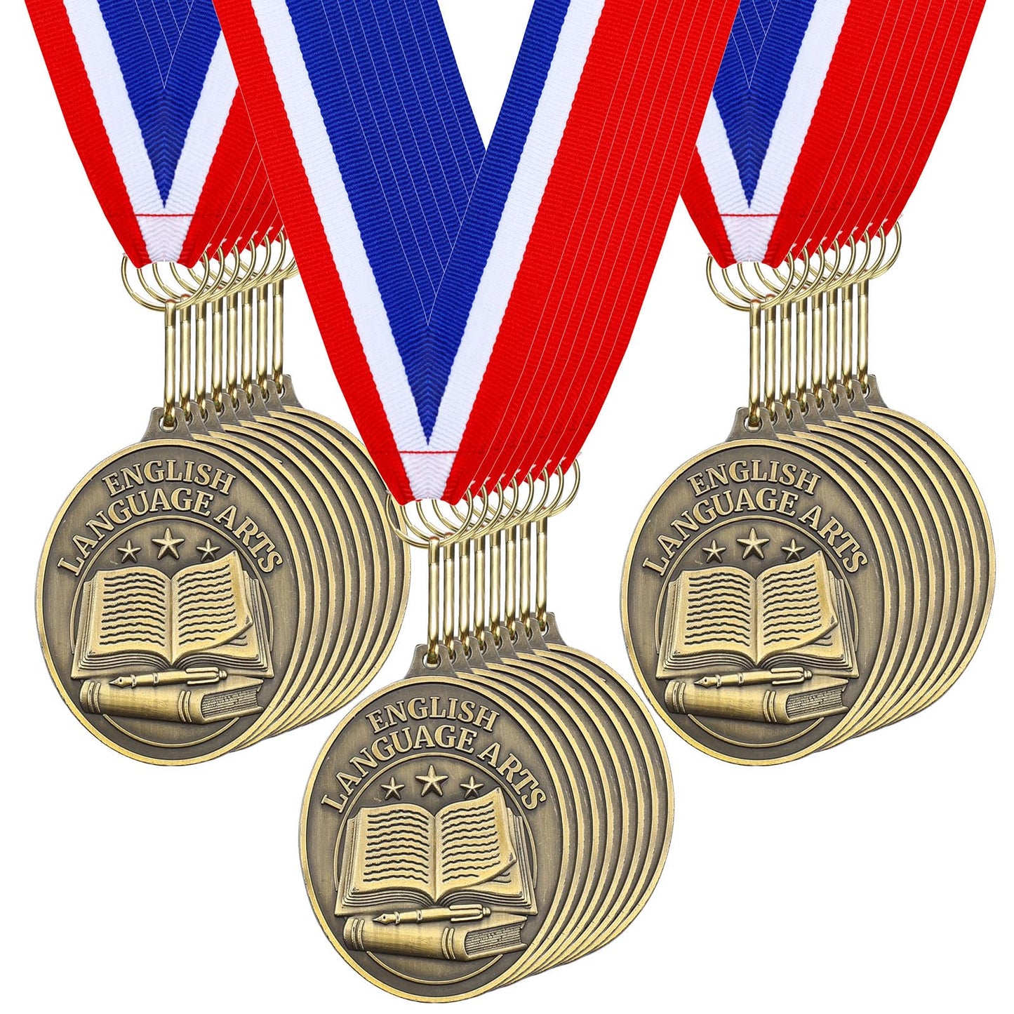 Liliaafar 36 Pcs English Language Arts Award Medals Bulk with Neck Ribbons Gold Trophy Prize Gift for Competition Graduation Ceremony