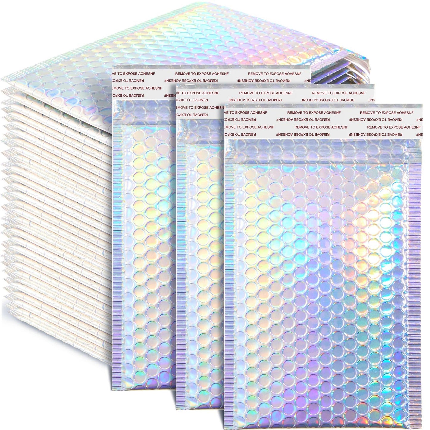Henoyso 60 Pcs 8 x 11.5 Inch Holographic Bubble Mailers Metallic Bubble Envelopes Waterproof Self Seal Shipping Bags Thick Cushioning Mailers for Makeup Jewelry Small Business Packaging, Rainbow Color