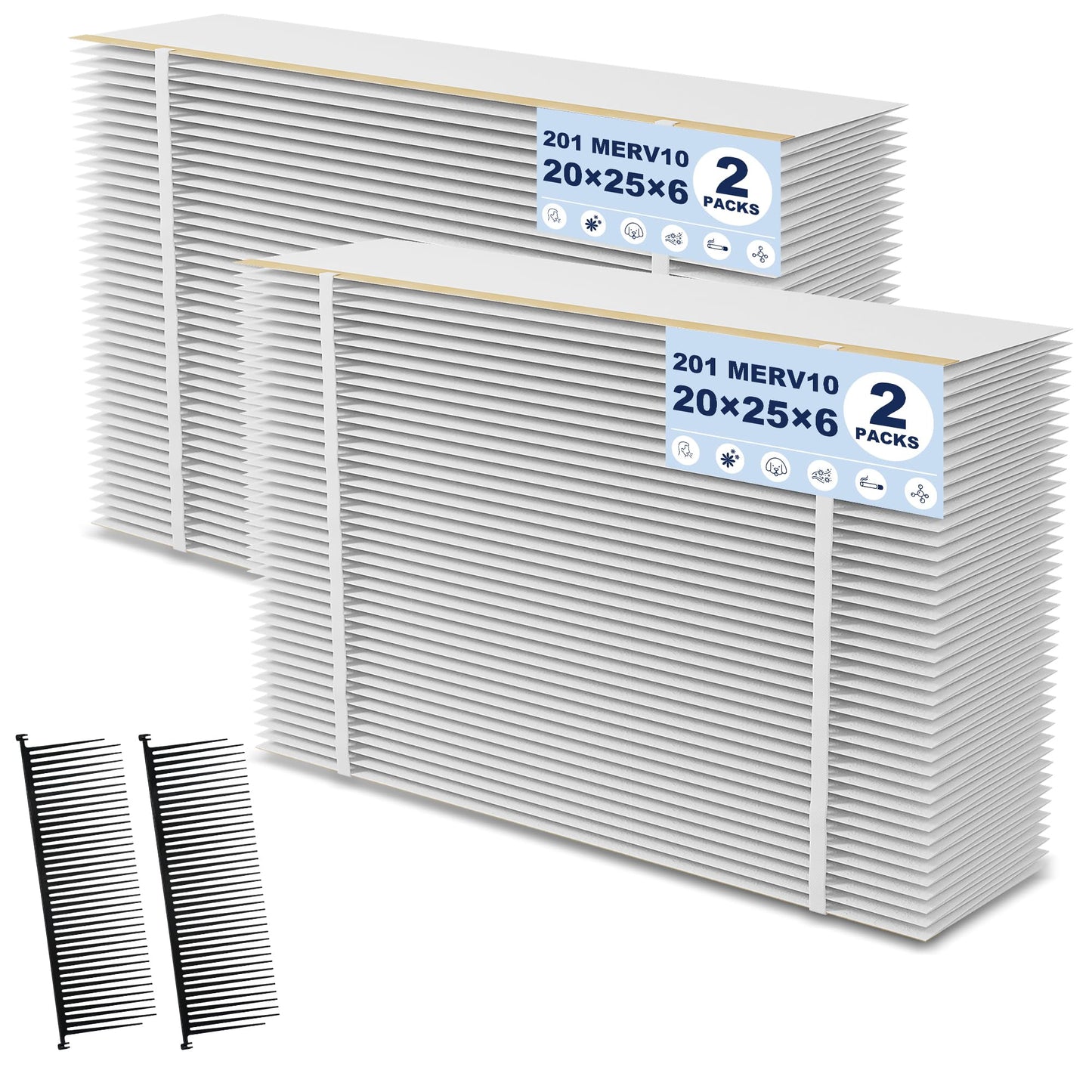201 Replacement Filter MERV 10 Compatible with Aprilaire 2200, 2250, Space Gard 2200 Whole House Air Cleaner Purifiers, 2 Pack 20x25x6 Air Filters and 2 Pack Pleat Spacers