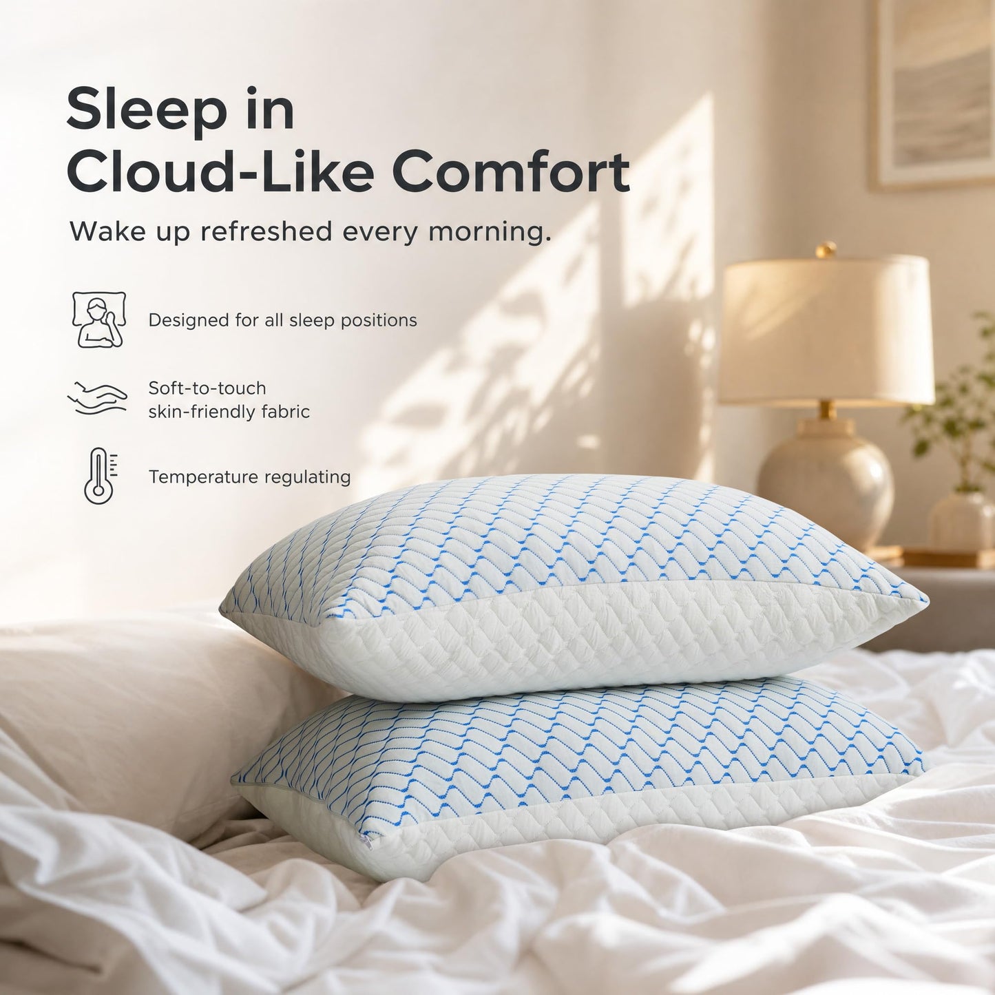 VAINOC Memory Foam Pillows Queen Size Set of 2, Adjustable Cooling Pillow for Side Back Stomach Sleepers with Washable Removable Cover