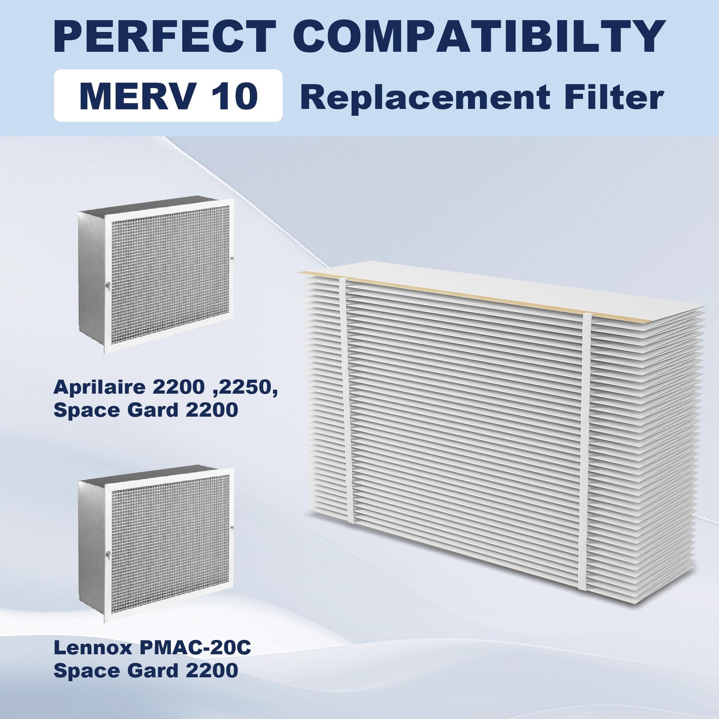 201 Replacement Filter MERV 10 Compatible with Aprilaire 2200, 2250, Space Gard 2200 Whole House Air Cleaner Purifiers, 2 Pack 20x25x6 Air Filters and 2 Pack Pleat Spacers
