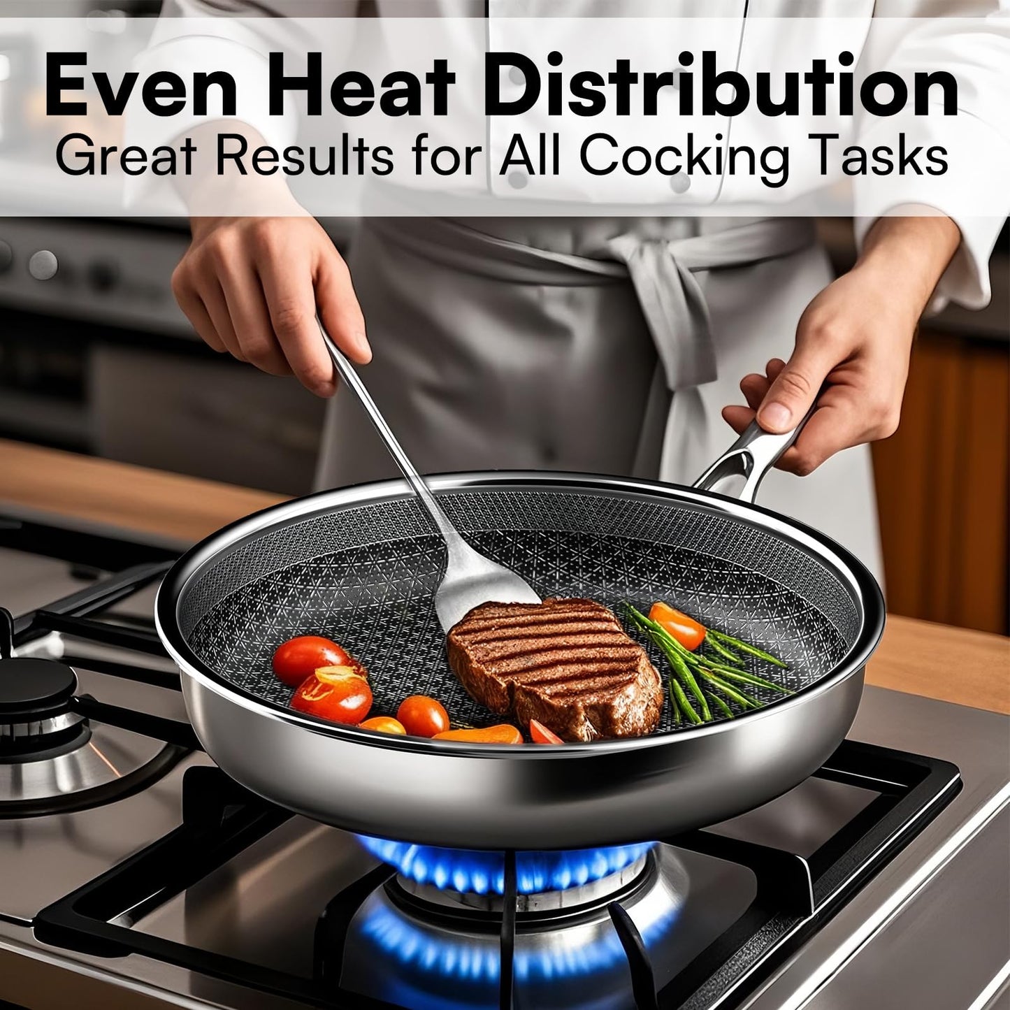 KURRUNGIE Non Stick Frying Pans with lid, 12 inch Hybrid Frying Pans Nonstick, non stick Stainless Steel Skillets, Dishwasher and Oven-Safe, nonStick Cookware, Induction Compatible Cooking Pan