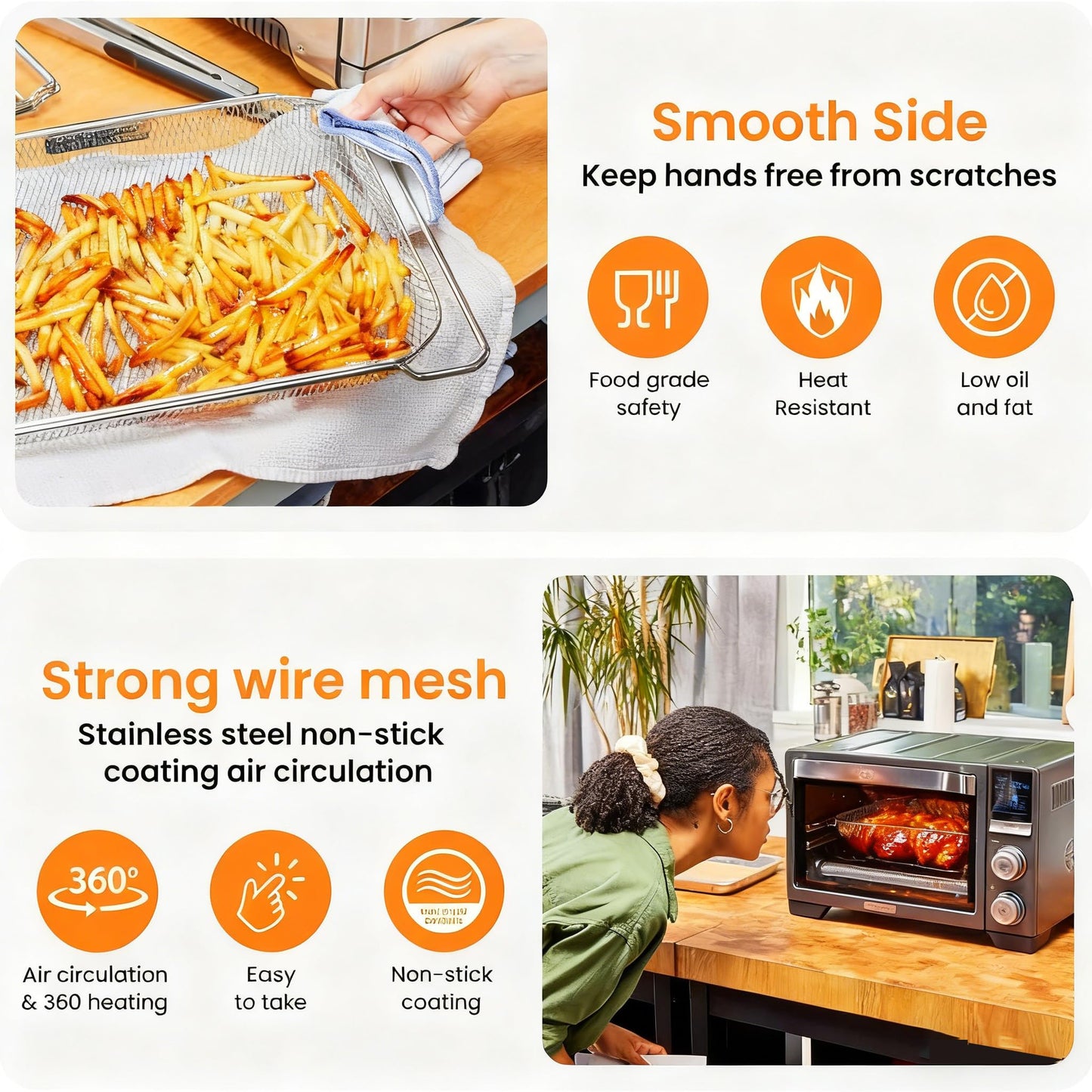 Air Fryer Basket for Breville Smart Oven Air Fryer Pro, 3PCS Steel Mesh Dehydrate Baking Microwave Oven Baskets Accessories Tray for Basket BOV900 and BOV950 Toaster (16.5"D x 11.8"W x 1.8"H)