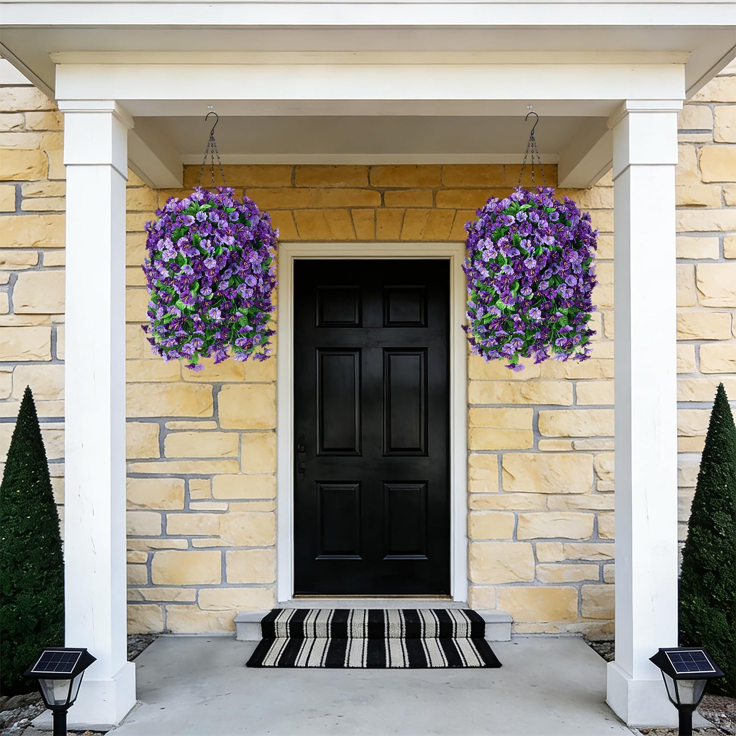 INXUGAO Artificial Flowers with Hanging Basket, Outdoor Faux Plants Silk Morning Glory Vines, Fake Green Arrangement for Garden Patio Spring Summer Decor(4 pcs,Purple)
