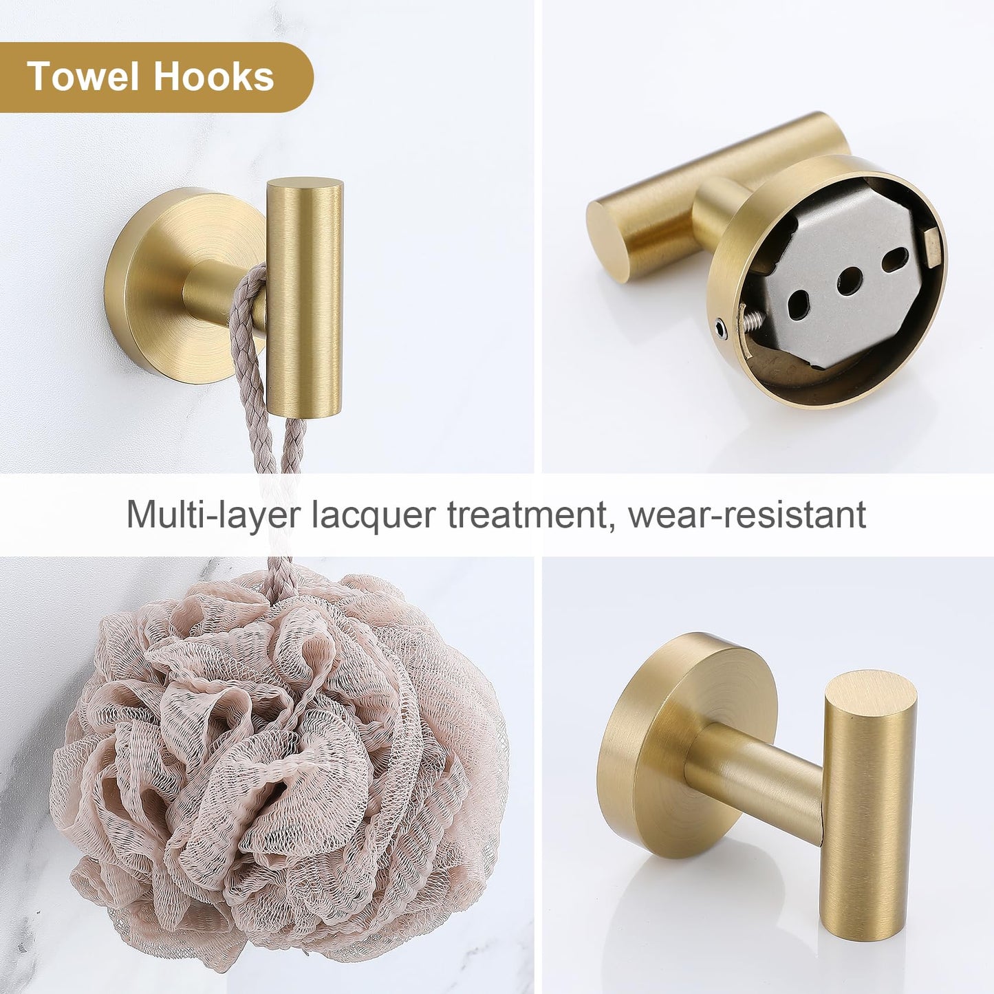 Lairuier 5 Pieces Brushed Gold Bathroom Accessories Set, 23.6 Inch Bath Towel Bar Set, SUS304 Stainless Steel Bathroom Hardware Set Round Toilet Paper Holder Set Wall Mounted