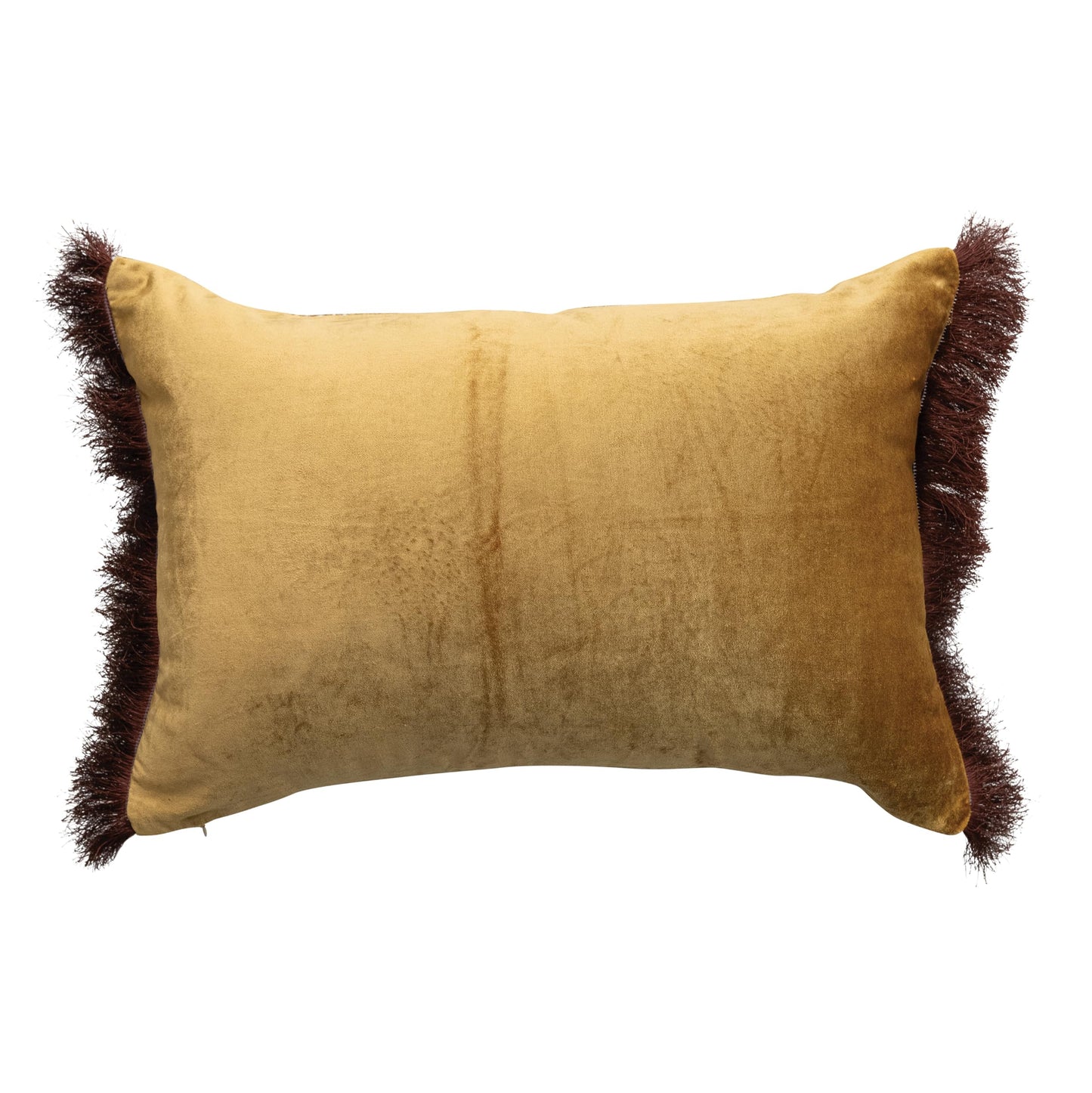 Creative Co-Op Tibetan Tiger Print Fringe Cotton Velvet Lumbar Pillow, Multicolor Finish