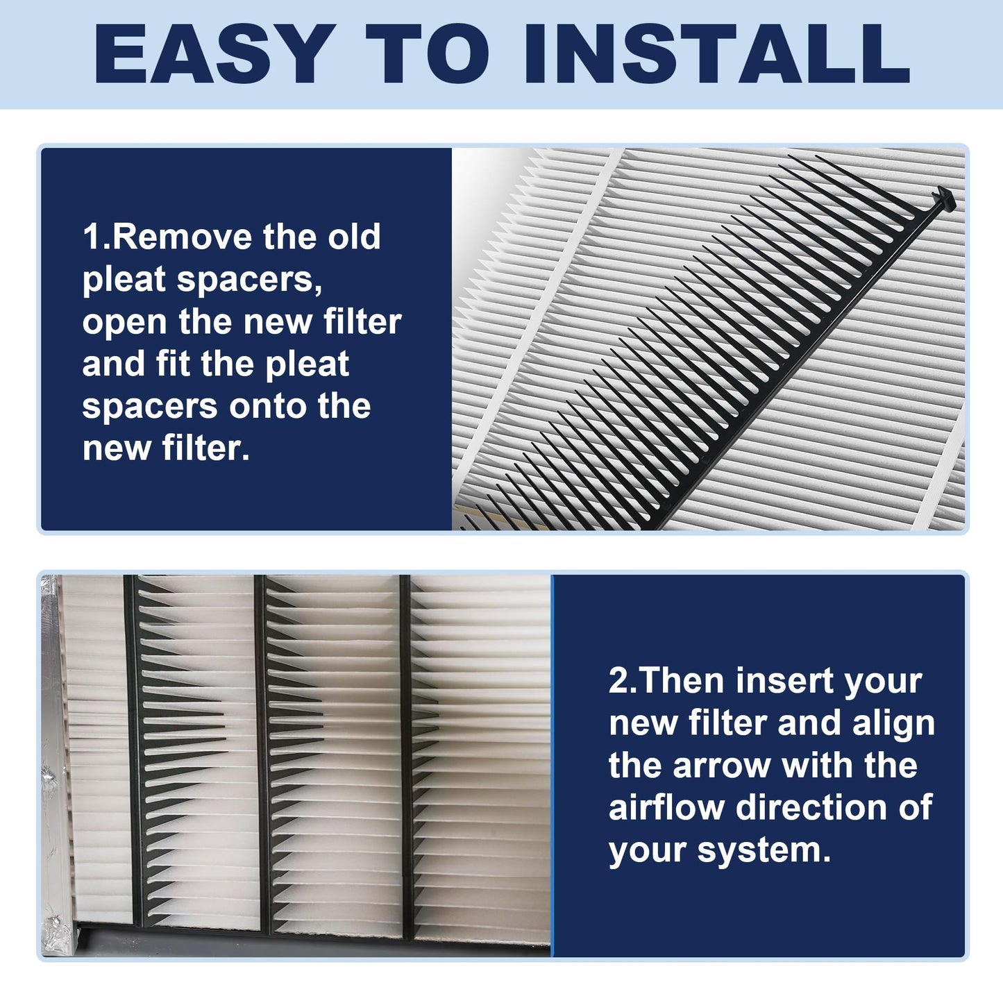 201 Replacement Filter MERV 10 Compatible with Aprilaire 2200, 2250, Space Gard 2200 Whole House Air Cleaner Purifiers, 2 Pack 20x25x6 Air Filters and 2 Pack Pleat Spacers