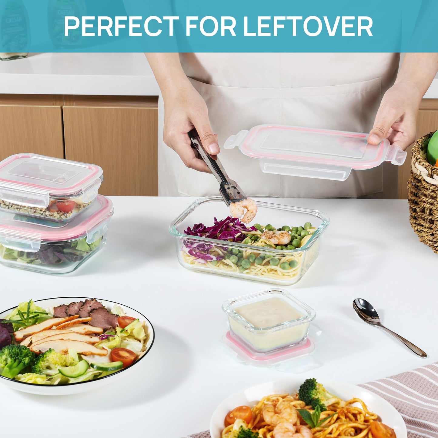 Vtopmart 8 Pack Glass Food Storage Containers with Airtight Lids, Glass Meal Prep Containers, Lunch Containers for Microwave, Oven, Freezer and Dishwasher, BPA Free
