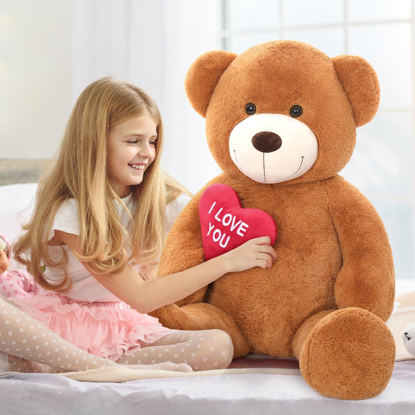 MaoGoLan Giant Teddy Bear 5 Feet- I Love You Red Heart Big Dark Brown 5ft Teddy Bear Stuffed Animal - Huge Valentines Teddy Bear for Girlfriend,Boyfriend,Wife,Lover - Anniversary, Birthday