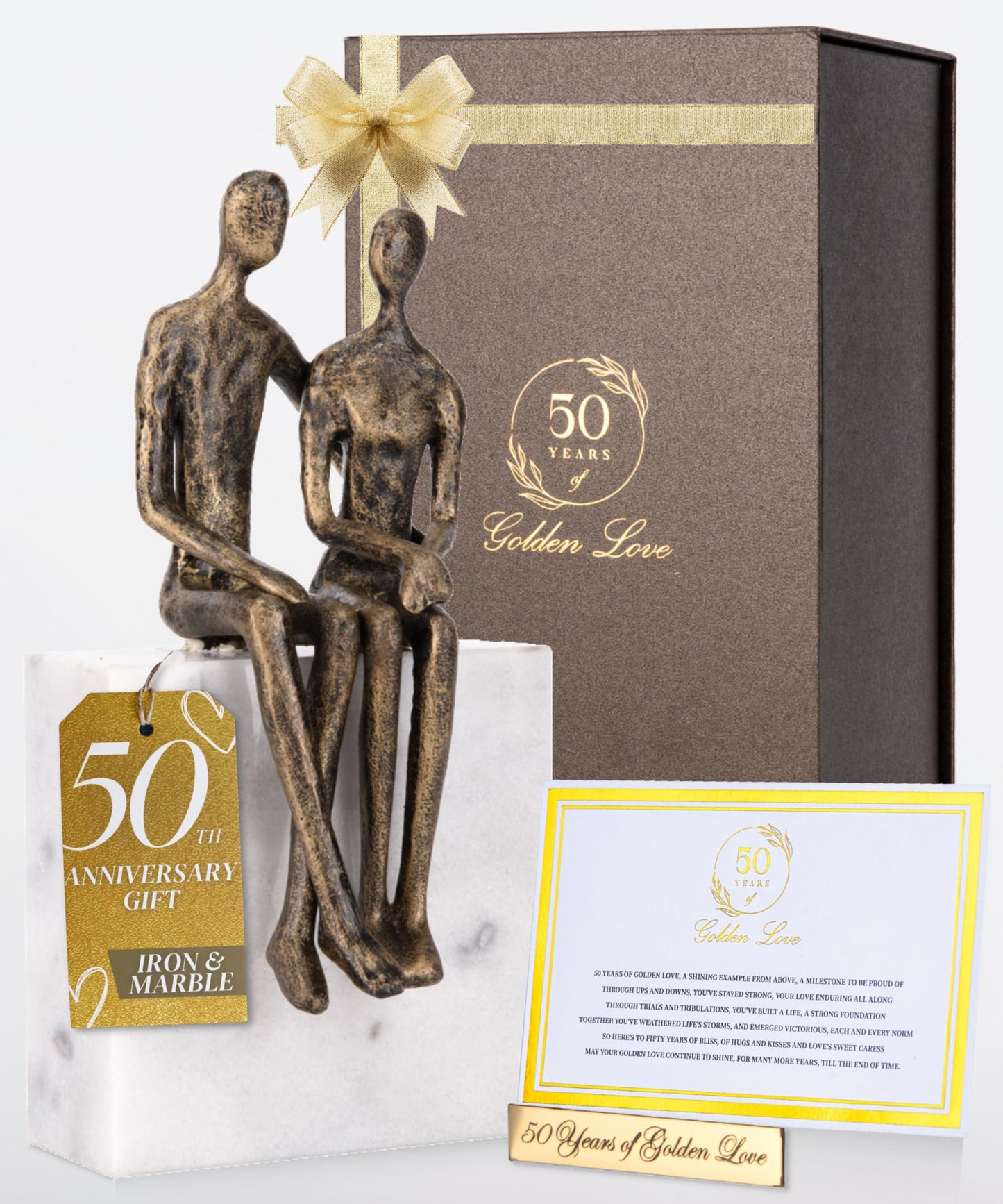 DCAPILLA 50th Wedding Anniversary Couple Gifts - Iron Couple Sculpture on Marble Rock - Keepsake with Poem Card and Engraved Plaque