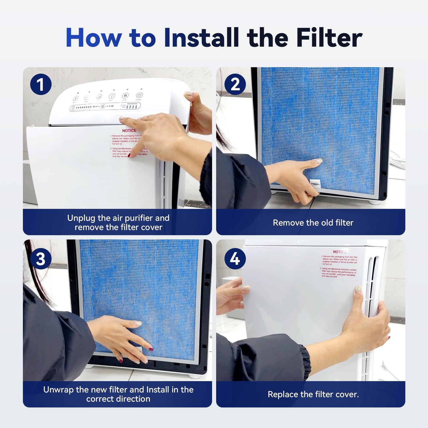 Membrane Solutions MSA3/MSA3S Genuine Air Filter Replacement 1 Pack, Upgraded 4-in-1 H13 True HEPA Filter