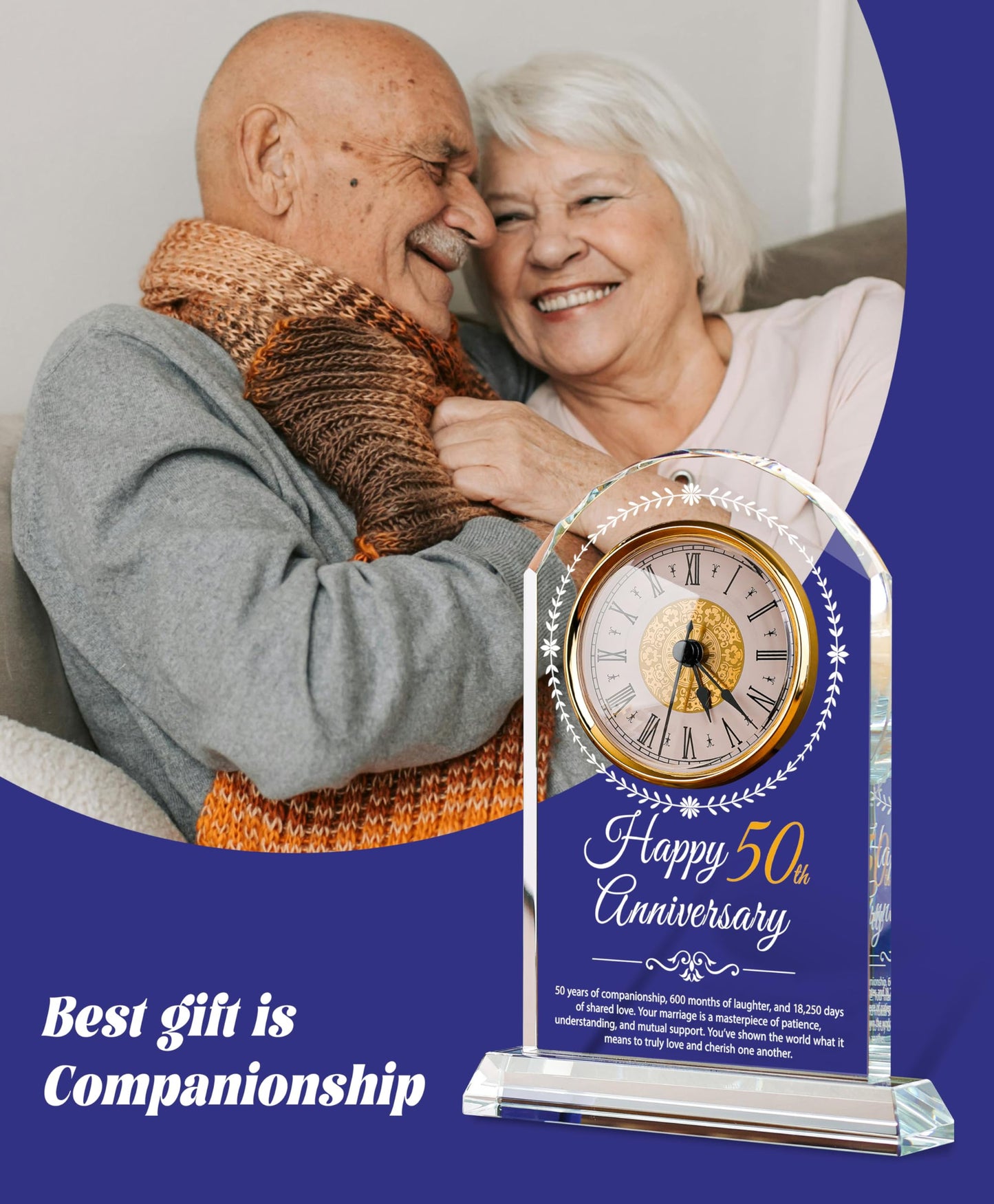 Sttokilly 50th Wedding Anniversary Crystal Quartz Clock,50 Years of Marriage Gift,Happy Golden Anniversary Decoration Gift,for Parents,Grandparents,Couple