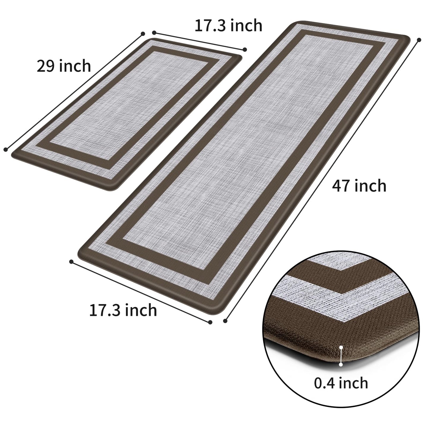Mattitude Kitchen Mats Set of 2 Cushioned Anti-Fatigue Non-Skid Rug Sets Ergonomic Comfort Standing Mat for Kitchen, Floor, Office, Sink, Laundry,Chocolate