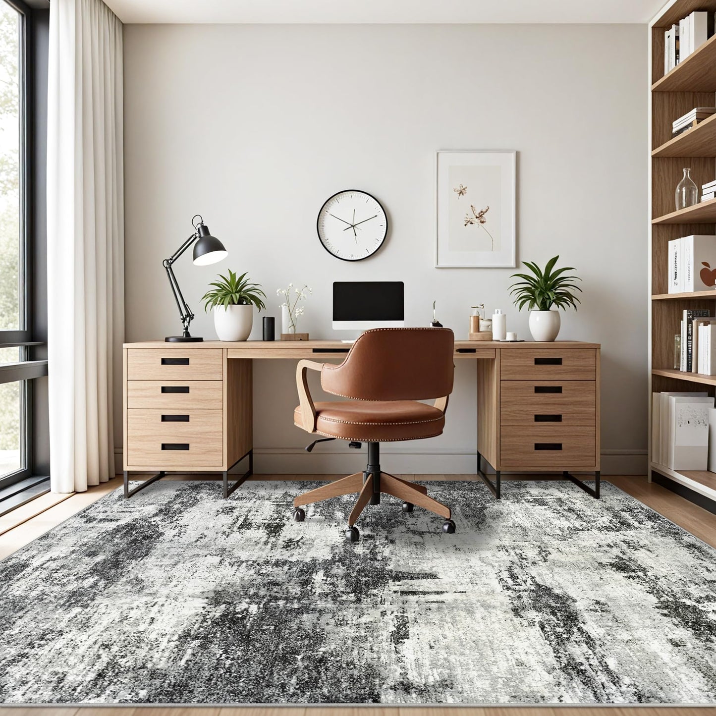 Area Rug Living Room Rugs: 5x7 Washable Rug with Anti-Slip Backing Non-Shedding Stain-Resistant Foldable Modern Abstract Carpet for Bedroom Dining Room Nursery Home Office - Black