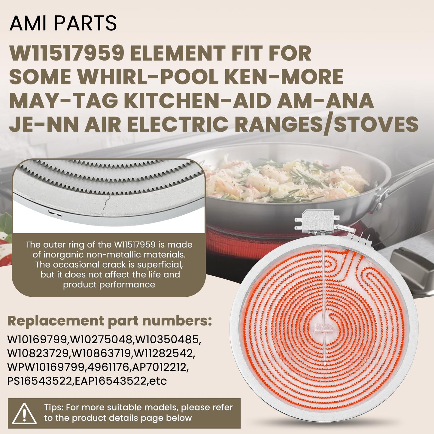 Upgrade W11517959 W10275048 10 In Dual Radiant Surface Element Replacement Fit For Whirl-pool Ken-more May-tag Kitchen-Aid Electric Ranges - Replace W10169799,W10275048,W10823729 by AMI PARTS