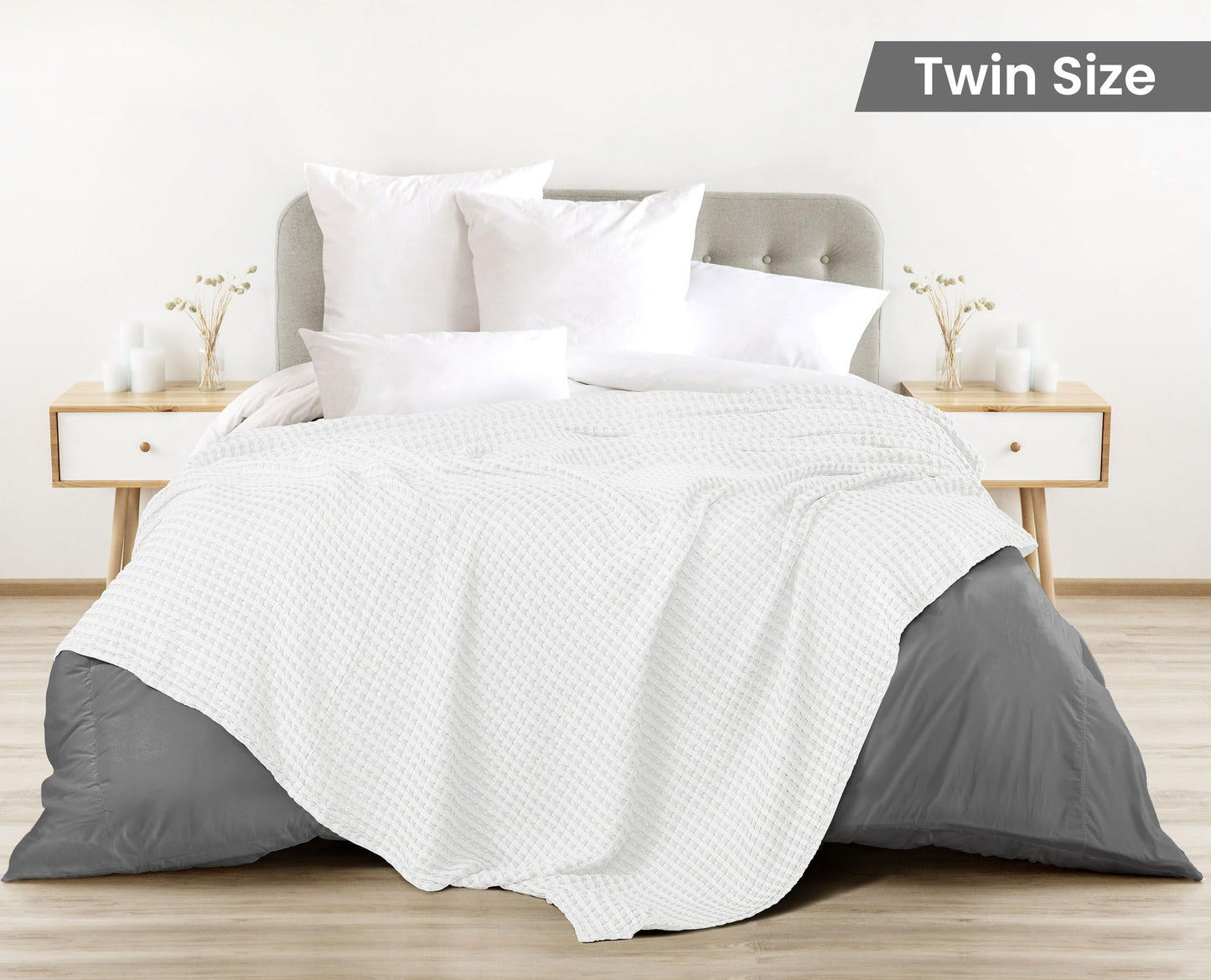 Utopia Bedding 100% Cotton Waffle Weave Blanket Twin Size for Couch Sofa Bed - Lightweight, Breathable Summer Blankets Soft and Cozy, Gifts for Women Home Room Decor (White, 90x72 Inch)