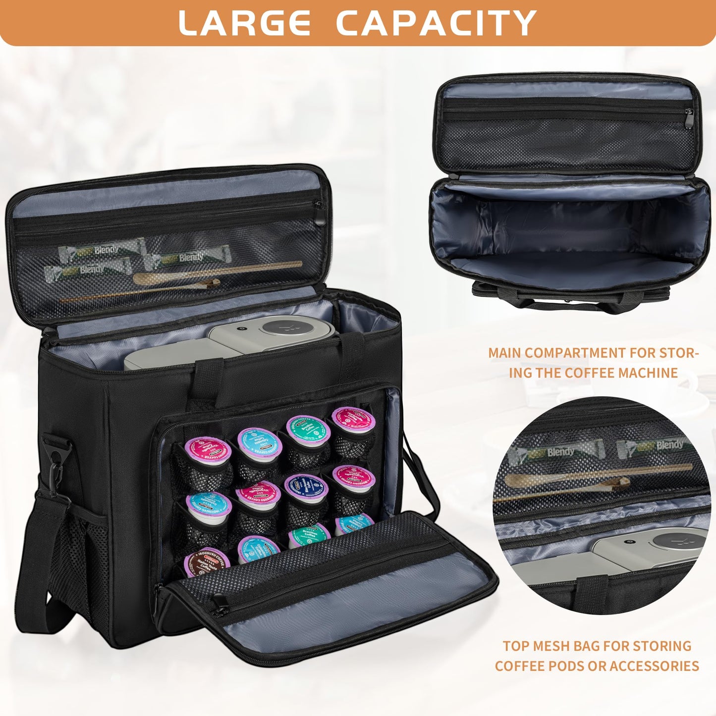 OUUTMEE Coffee Maker Carrying Bag Compatible with Keurig K-Slim/K-Express/K-Iced/Ninja PB051/PB041ST, Single Serve Coffee Brewer Portable Storage Bag with Extra Pockets, Storage Tote Case