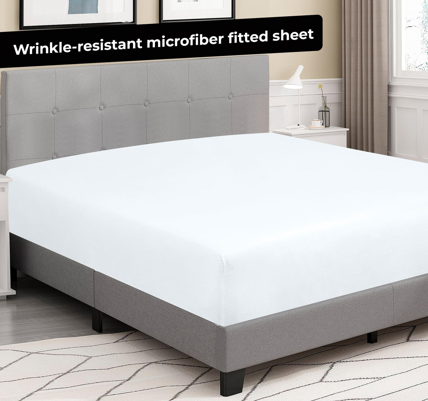 Royale Linens 6 Pack Queen Fitted Sheet Set - Bottom Sheet - Ultra Soft & Breathable - Brushed 1800 Microfiber - Wrinkle & Stain Resistant - Hotel Quality Deep Pocket Stretch Up to 16" (Queen, White)
