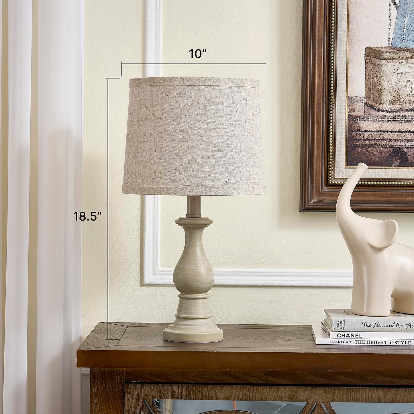 Hikczc Vintage Table Lamp for Living Room Bedroom, 18.5" Farmhouse Bedside Lamps Nightstand Lamp Set of 2, Table Lamps with Oatmeal Linen Lamp Shades, 2 LED Bulbs Included