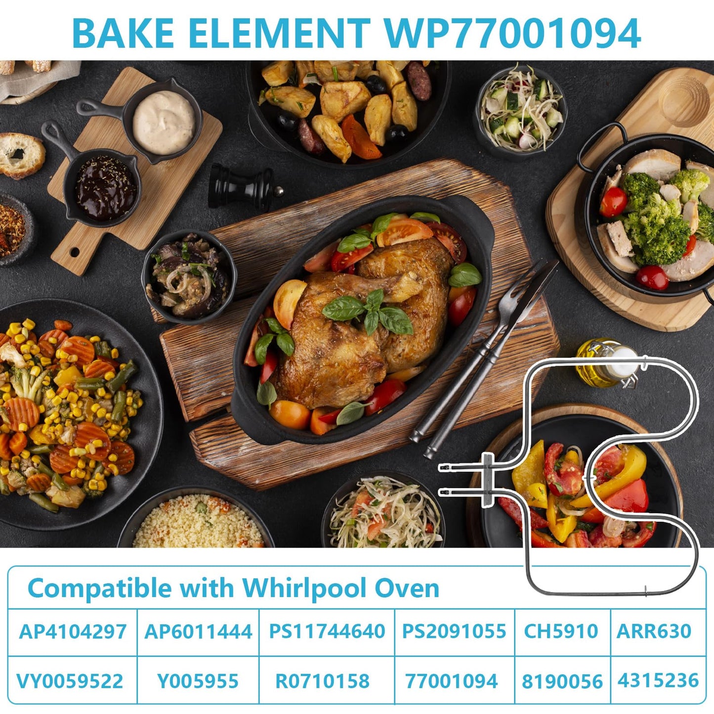 Showingo Range Bake Lower Oven Heating Unit Element Compatible with Whirlpool Amana WP77001094, 77001094, CH5910, ARR630,ART6110 Replacement Oven Bake Element 8190056, AP4104297, AP6011444