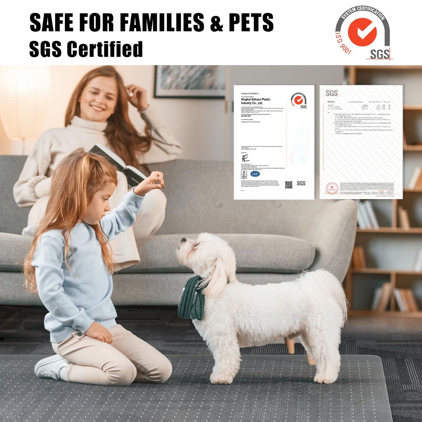 Clear Chair Mat for Carpet, QQpony 36" x 48" Office Chair Mat for Carpeted Floors, Heavy Duty Vinyl Floor Mat with Grips, Carpeted Floor Protector Rolling Computer Desk Mat for Home Office (Clear)
