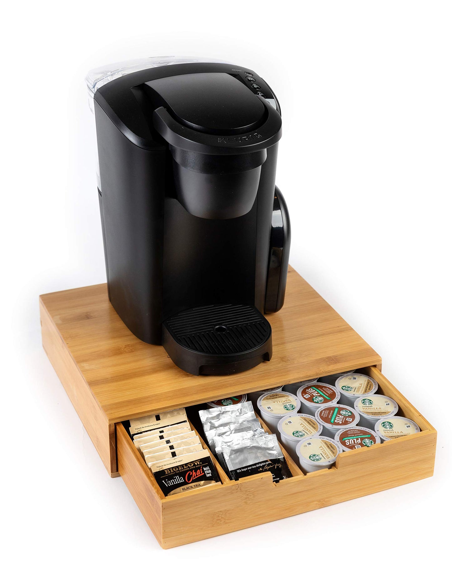 Bamboo Land- Bamboo K Cup Holder, 4 Adjustable Dividers, 36 K Cup Pod Storage, Coffee Pod Drawer, Coffee Pod Holder, Coffee Pod Organizer, Kcup Holder, K Cup Holders for Counter, Coffee Pods Holder