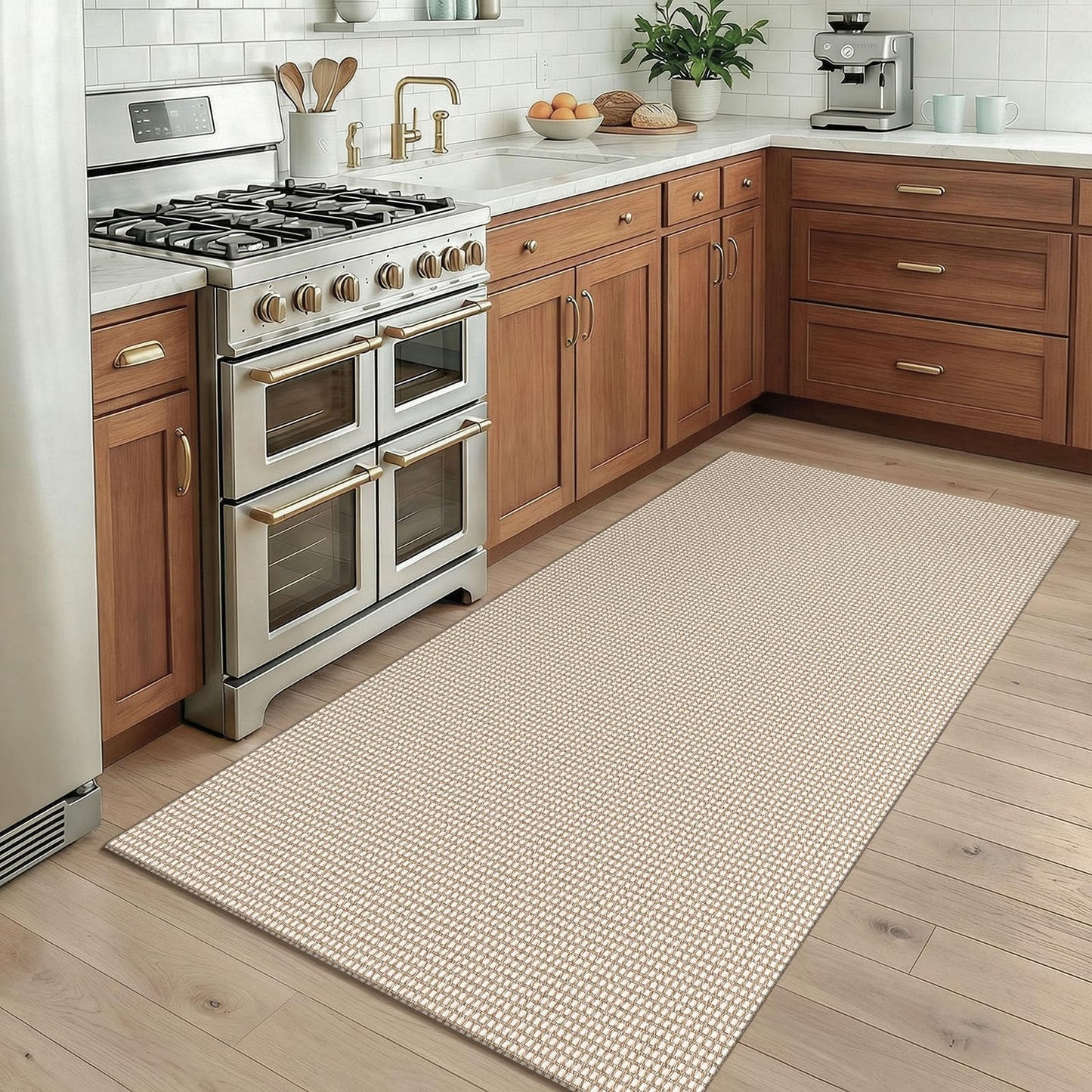 KOZYFLY Rugs for Entryway 3x5 ft Washable Area Rug Non Slip Rubber Backed Entry Rug Woven Indoor Door Mat Cotton Kitchen Rugs for Entryway, Foyer, Backdoor, Ivory/Camel/Brown