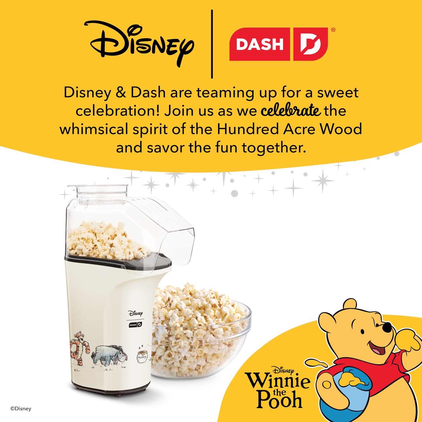 Disney Dash Fresh Pop Popcorn Maker - Oil-Free, Air Popcorn Popper - With Measuring Cup & Recipe Guide - Perfect for Movie Nights - 16 Cups, Winnie the Pooh