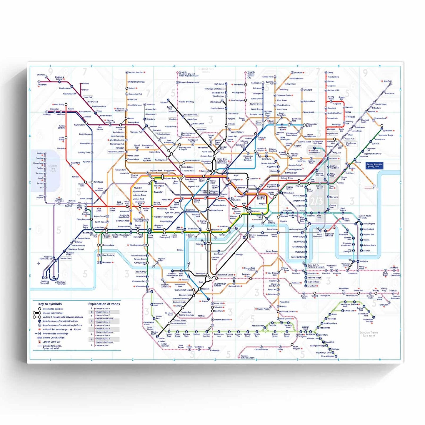 London Underground Map Canvas Wall Art - Modern Tube Subway System Print for Office Living Room Bedroom Decor - Unique British UK Travel Souvenir Gift - Framed Ready to Hang