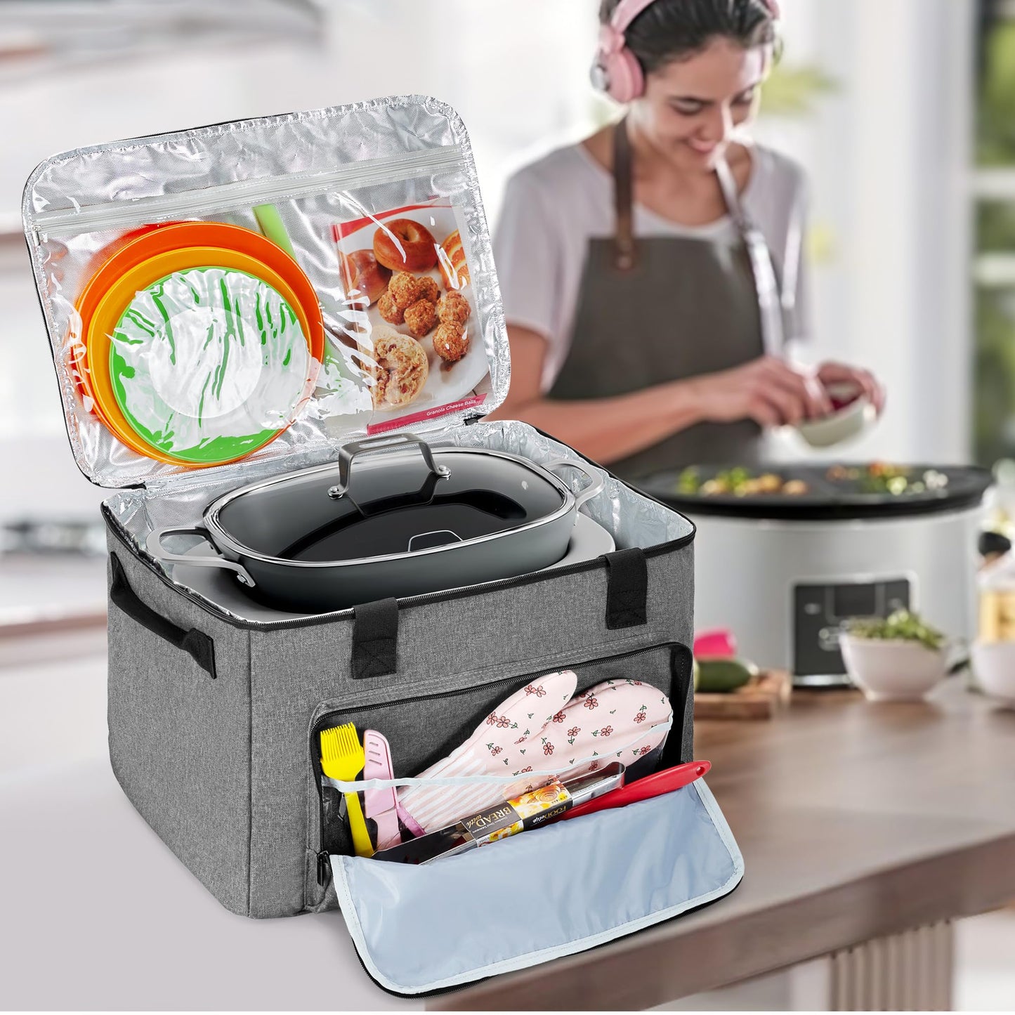 LUXJA Large Carrying Bag Compatible with Ninja Foodi Possible Cooker Pro, Carrying Case with Hard Bottom Pad Compatible with Ninja 8.5 Qt Multicooker, Gray