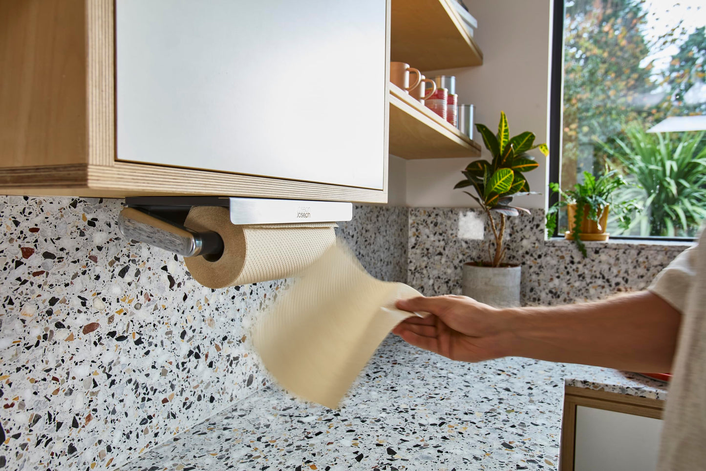 Joseph Joseph RollGrip Under Cabinet Paper Towel Kitchen Roll Holder, Space-Saving, Fits up to 5.5" Diameter Rolls