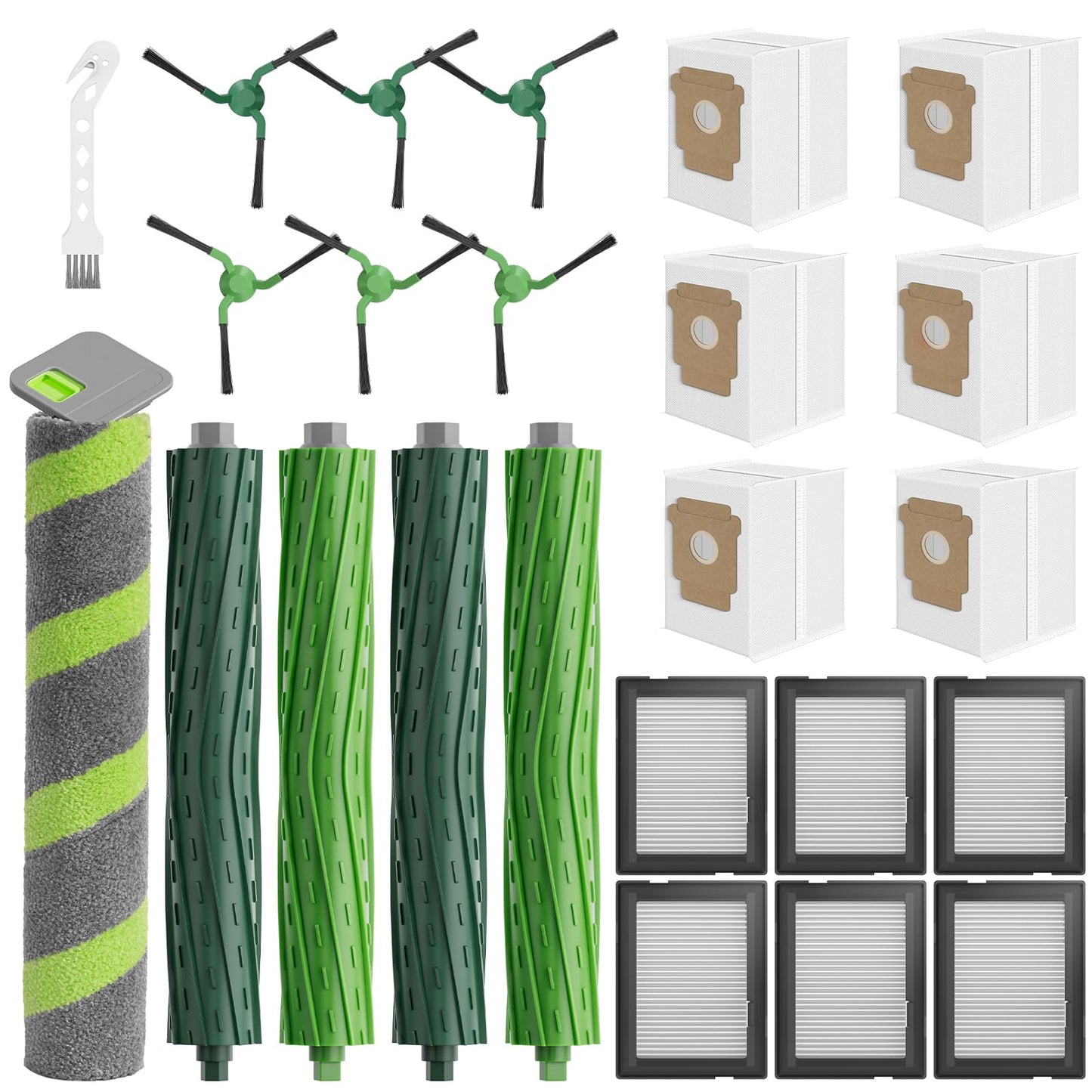 Leemone 24 Pack Replacement Parts for iRobot Roomba Max 705 Combo Robot, Max 705 Combo Accessories with 1 Roller Mop, 4 Main Roller Brushes, 6 Dust Bag, 6 HEPA Filter, 6 Side Brushes, 1 Cleaning Brush