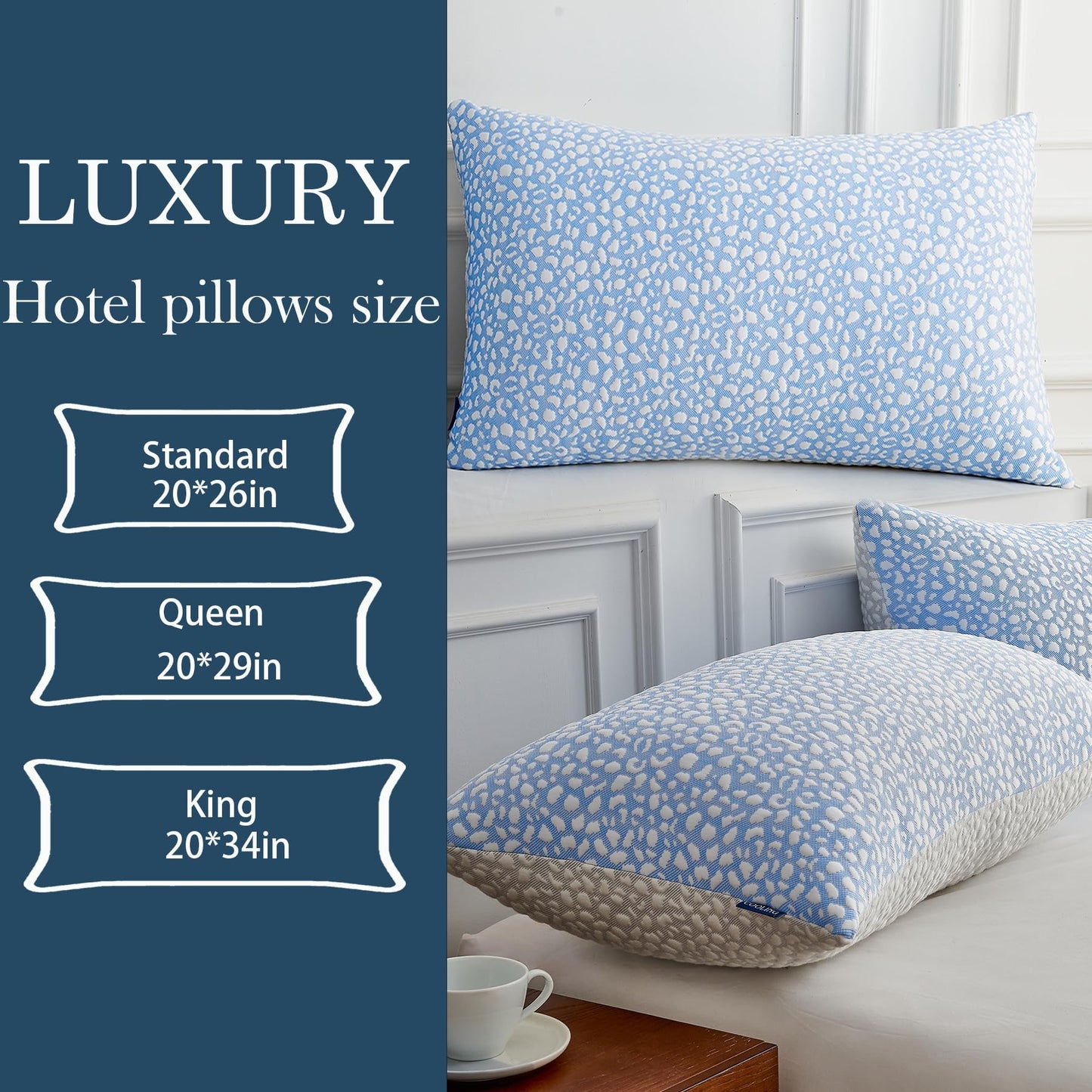 HKYLRAN Firm Memory Foam Bed Pillows King Size Set of 2,Adjustable Cooling Side Sleeper Pillow,Hotel Collection Breathable Support, Washable Cover with Zipper,Home Gifts