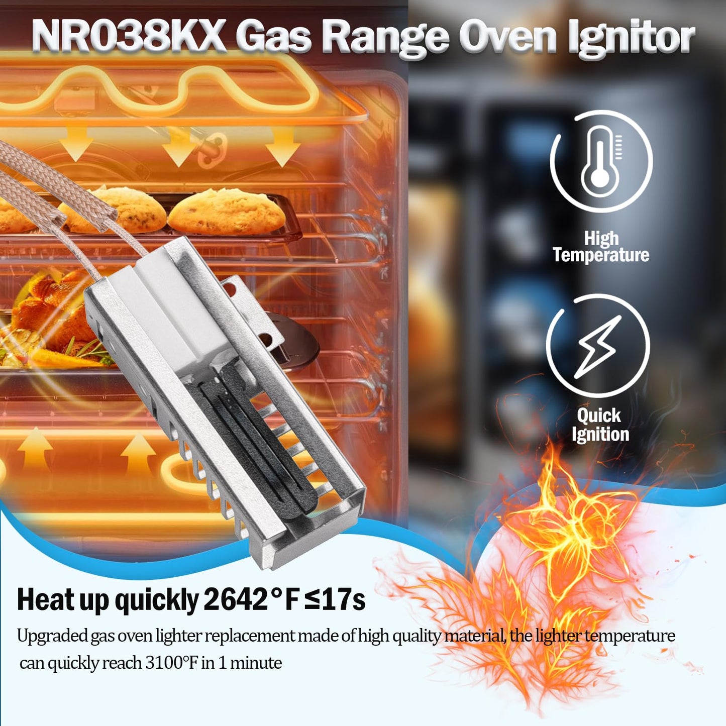 2026 New Upgraded WP9782065 Range Oven Burner Igniter Fit for Whirlpool KitchenAid Oven WP9782065 Gas Range Oven Ignitor Replaces 9751784 9753108 9782065 WP9753108