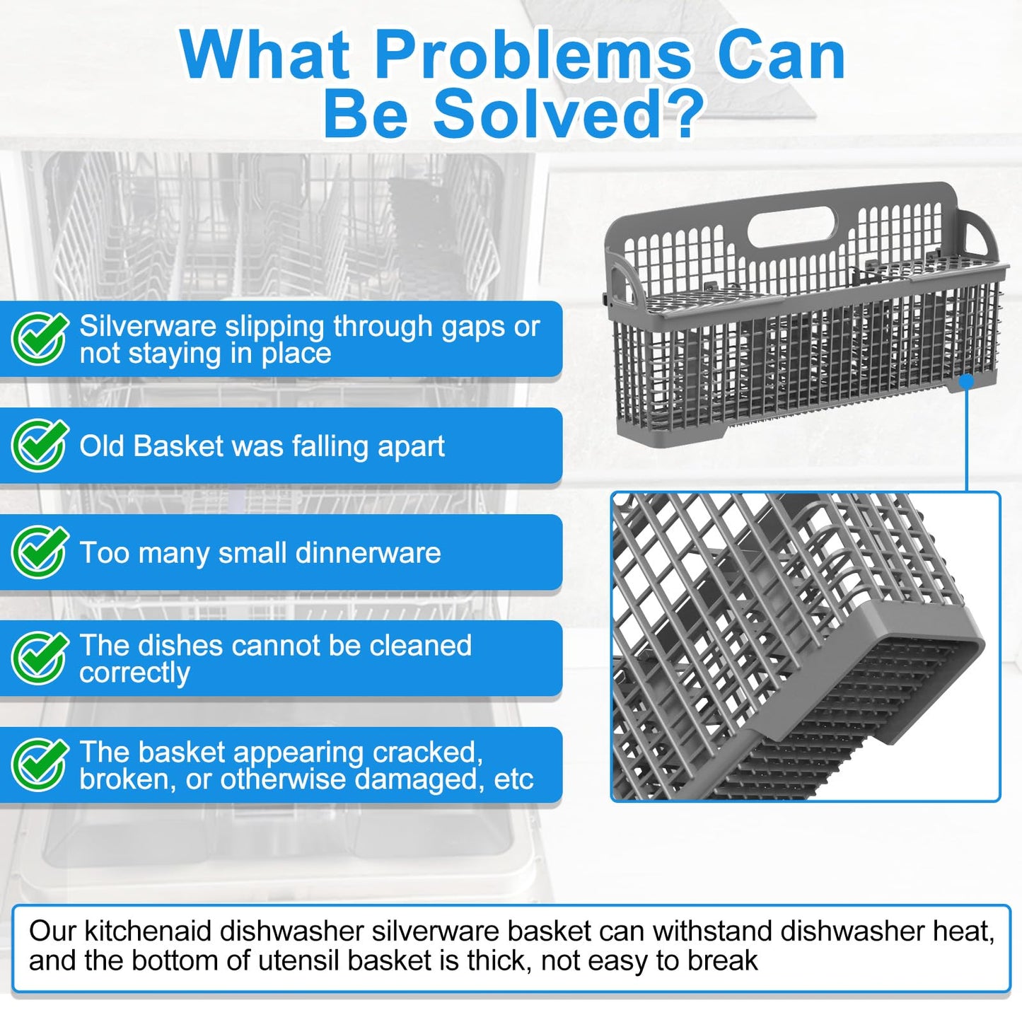 Upgrade W10190415 8531233 Universal Dishwasher Silverware Basket, Compatible with Kitchenaid Whirlpool Kenmore Dishwasher Utensil Basket Replacement KDFE104HPS0 KDTM354DSS4 WP8562043 Silverware Basket
