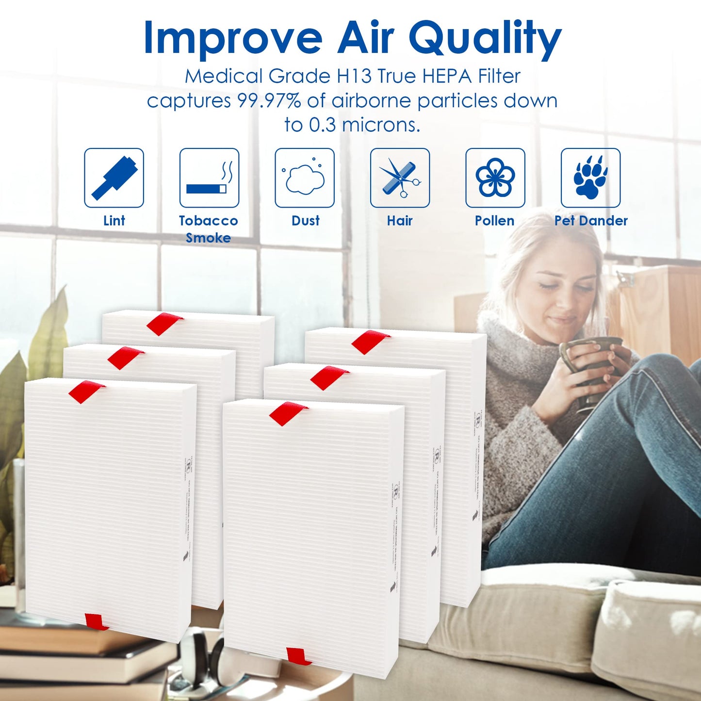 Flintar Replacement Filter R, Compatible with Honeywell Air Purifier HPA300, HPA200, HPA 100 and HPA 5000 Series, HRF-R6, 6-Pack