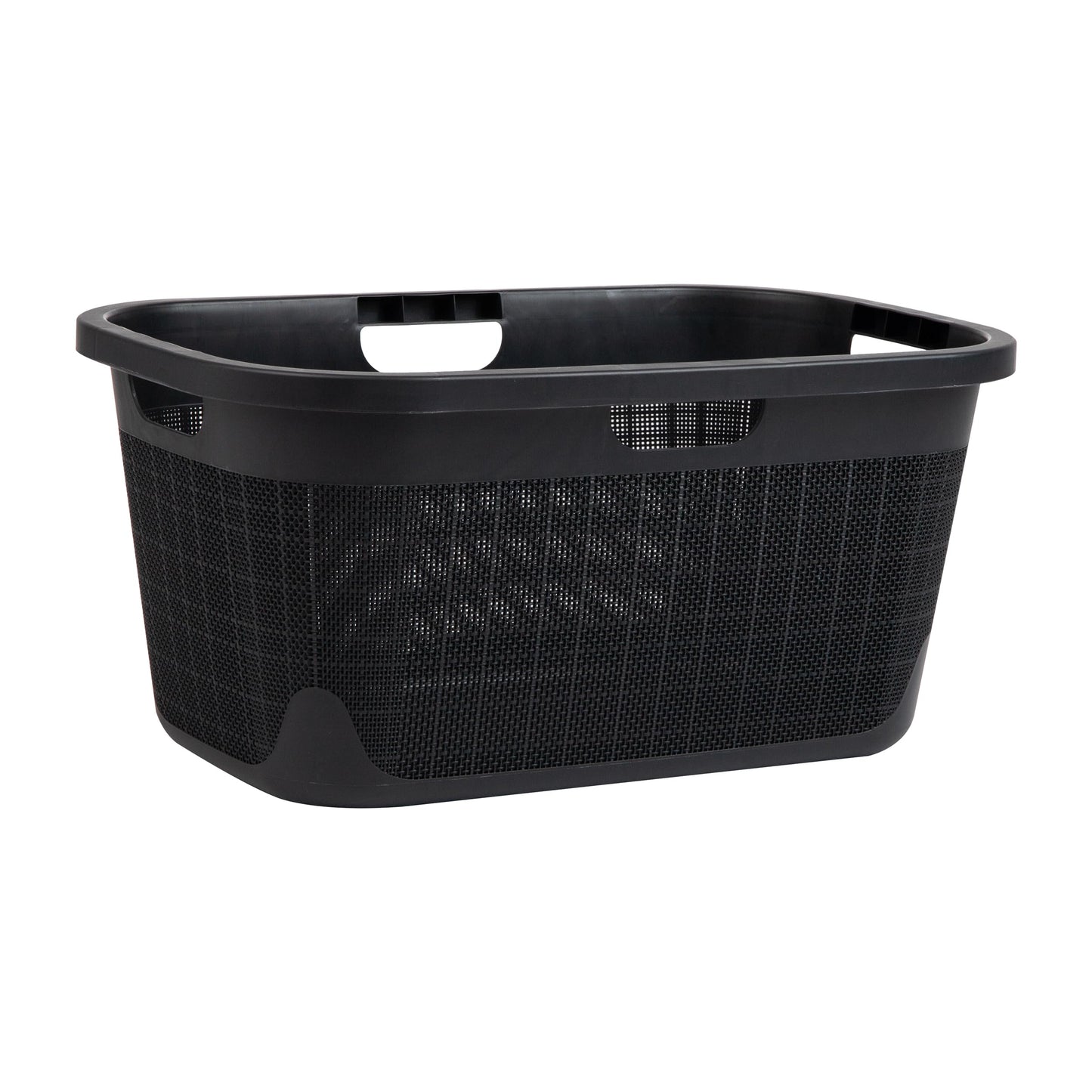 Mind Reader 40L Laundry Basket, Linen Design Clothes Hamper, Plastic Storage Bin with Handles, Black
