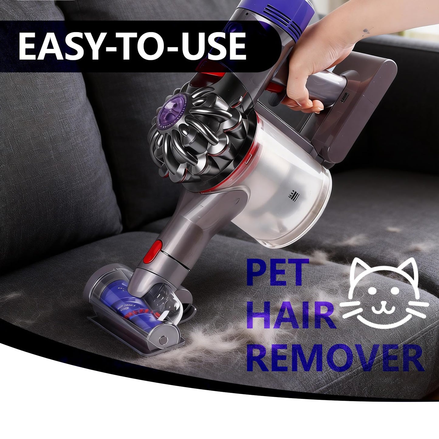 OTTWL Mini Motorized Brush Head Compatible with Dyson V7 V8 V10 V11 V15 Vacuum Cleaners - Pet Hair Removal Vacuum Attachment - Hair Screw Tool for Carpeted Stairs, Couch/Sofa Cushions, Car Carpet
