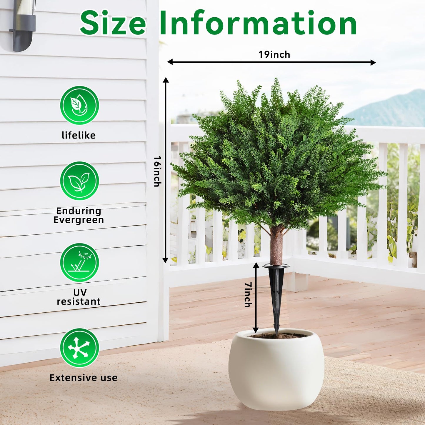 DIAFA Artificial Outdoor Plants 2 Pack Topiary Tree Spikes, UV Resistant Fake Shrubs for Front Door Garden