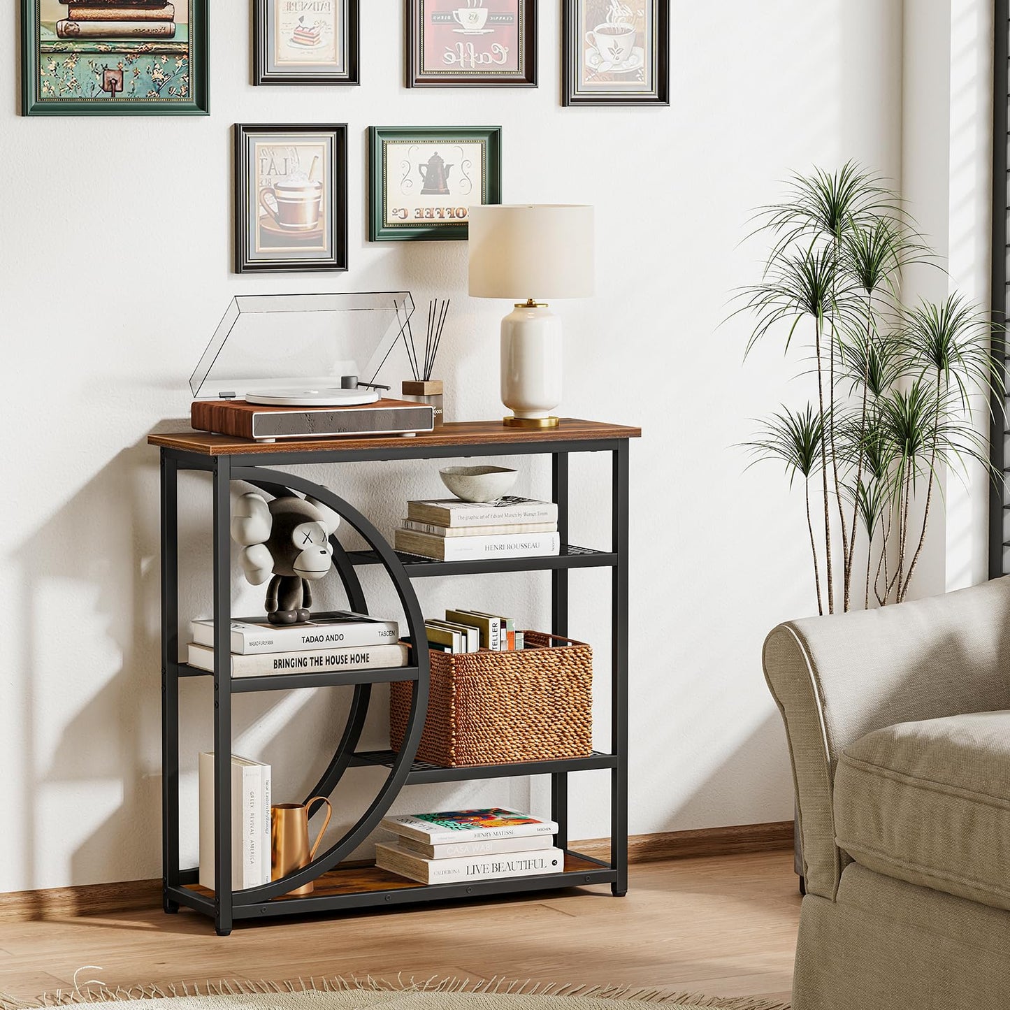 Snughome Entryway Table, Narrow Console Table, Industrial Sofa Table with 5 Tier Storage Shelves, Entrance Table for Hallway, Behind The Couch, Living Room, Foyer