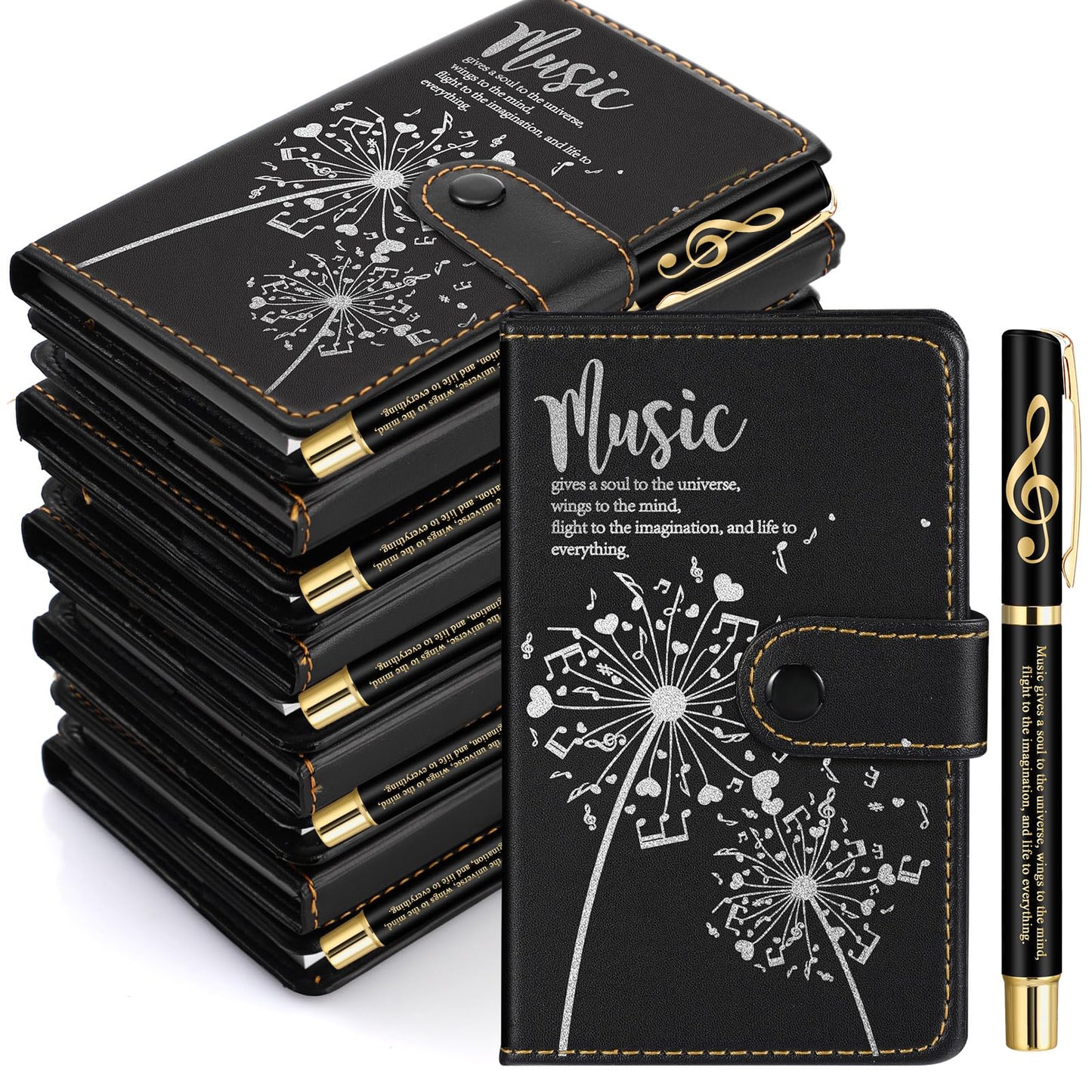 Gueevin 15 Sets Music Graduation Gifts for Students Choir Members Inspirational Music Themed Leather Notebook with Piano Ballpoint Pen Graduation Gift for Teen Student Musician Teacher(Black)
