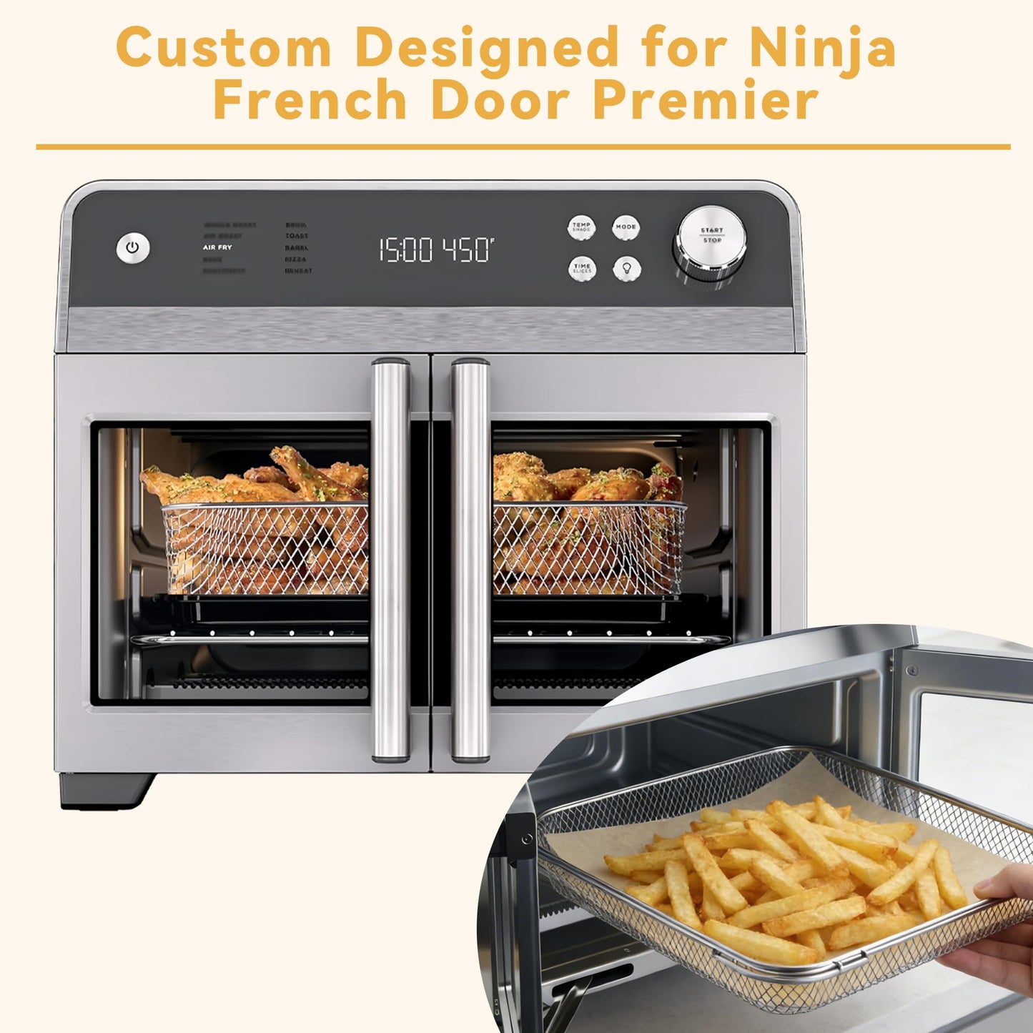 Air Fryer Accessories Compatible with Ninja French Door Premier Air Fryer, Air Fryer Basket with 4PCS Oven Liners, 100 PCS Parchment Papers for Ninja Air Fryer Convection Oven FO101