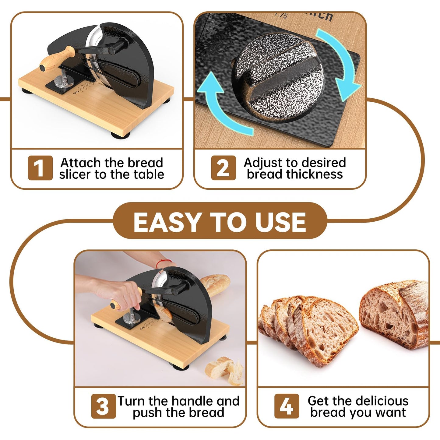 Upgrade Manual Bread Slicer for Homemade Sourdough Bread, Classic Hand Crank Home Bread Slicer With Scale Line and Steel Fence, Sharp Blade, Adjustable Width for Homemade & Commercial Use